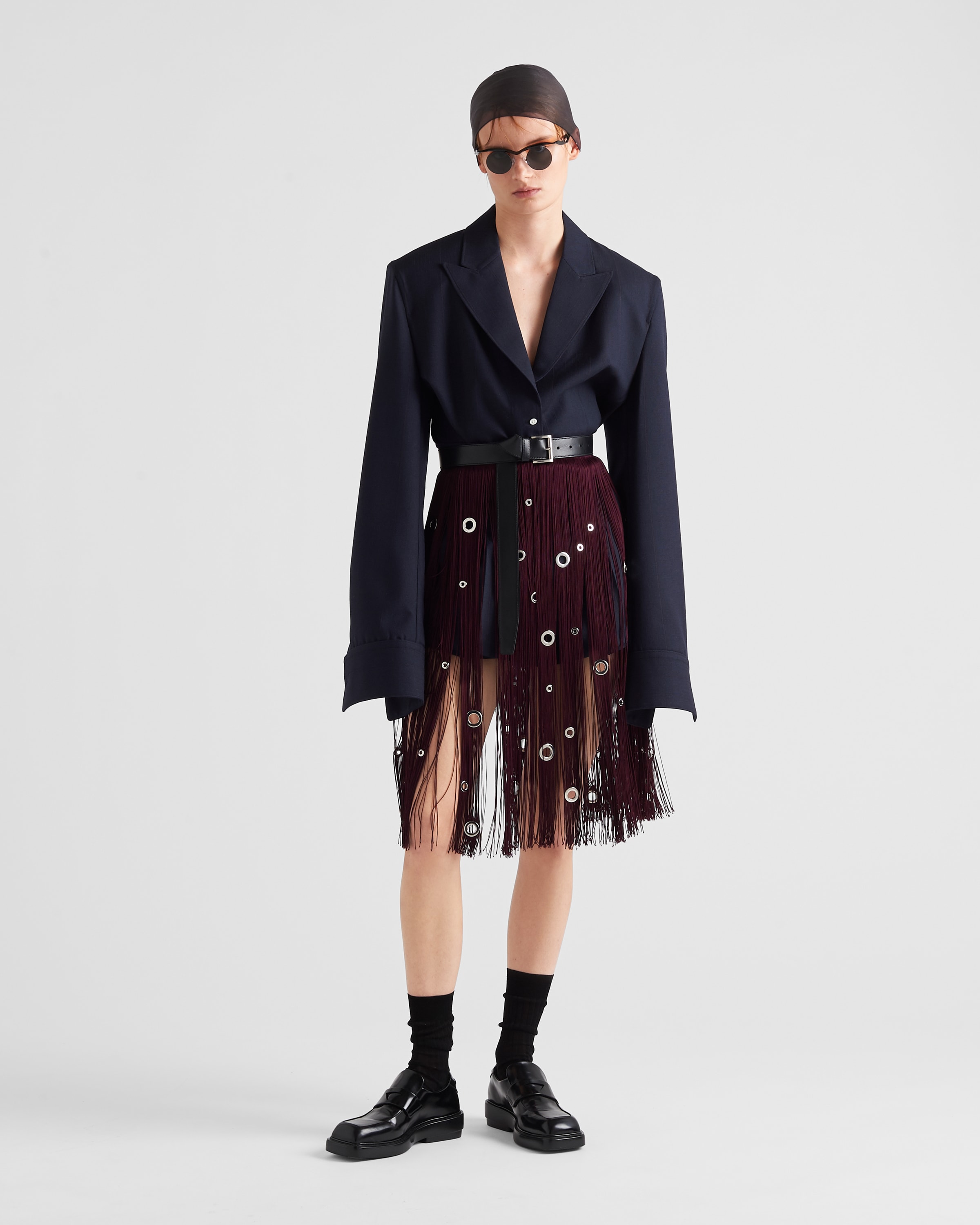 Shop Prada Einreihige Nadelstreifenjacke Aus Wolle In Navy