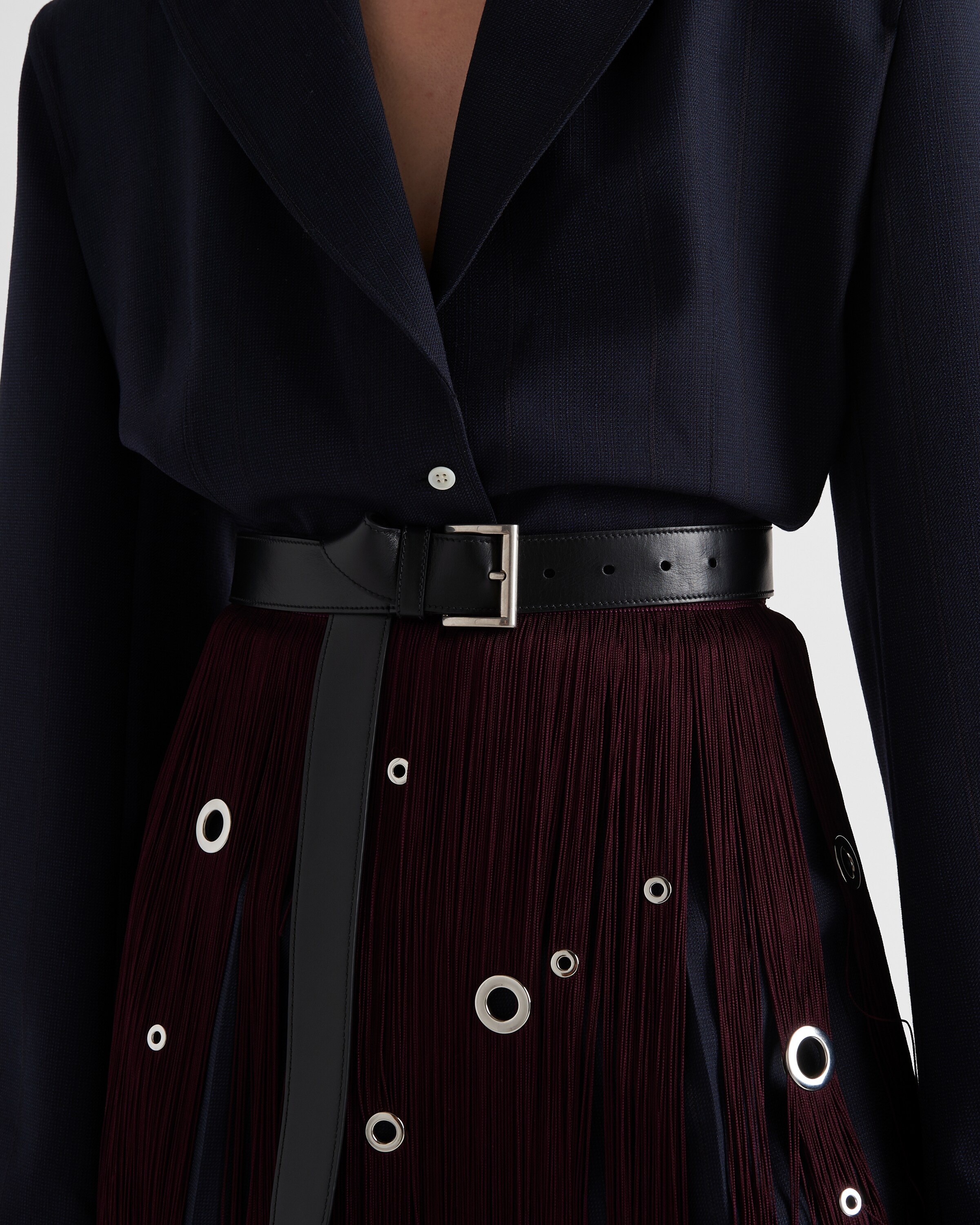 【プラダ・PRADA】Single-breasted pinstripe wool jacket Prada Single-Breasted Pinstripe Wool Jacket - Smoky Gray