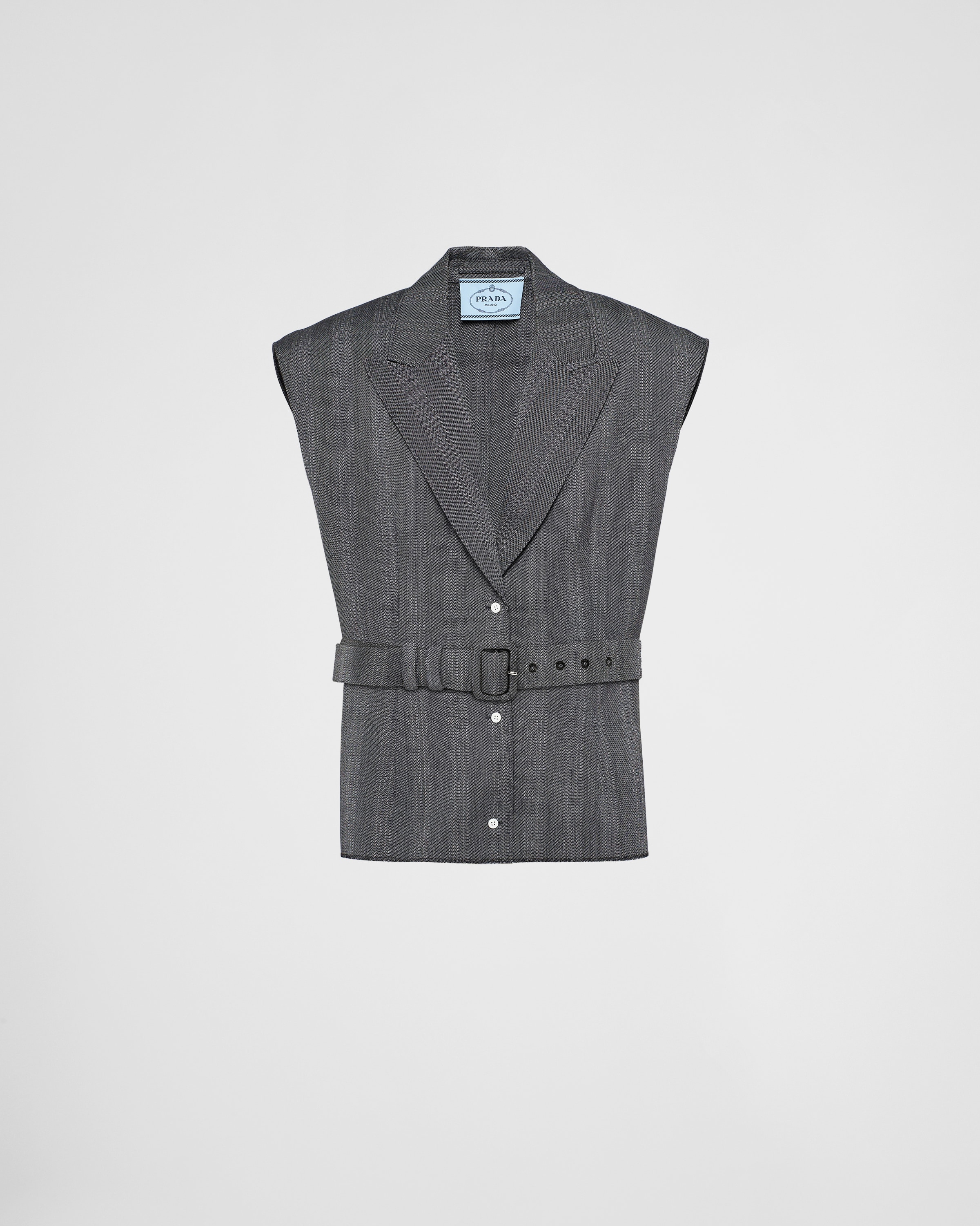 Prada Single-breasted Pinstripe Wool Waistcoat In Iron Grey