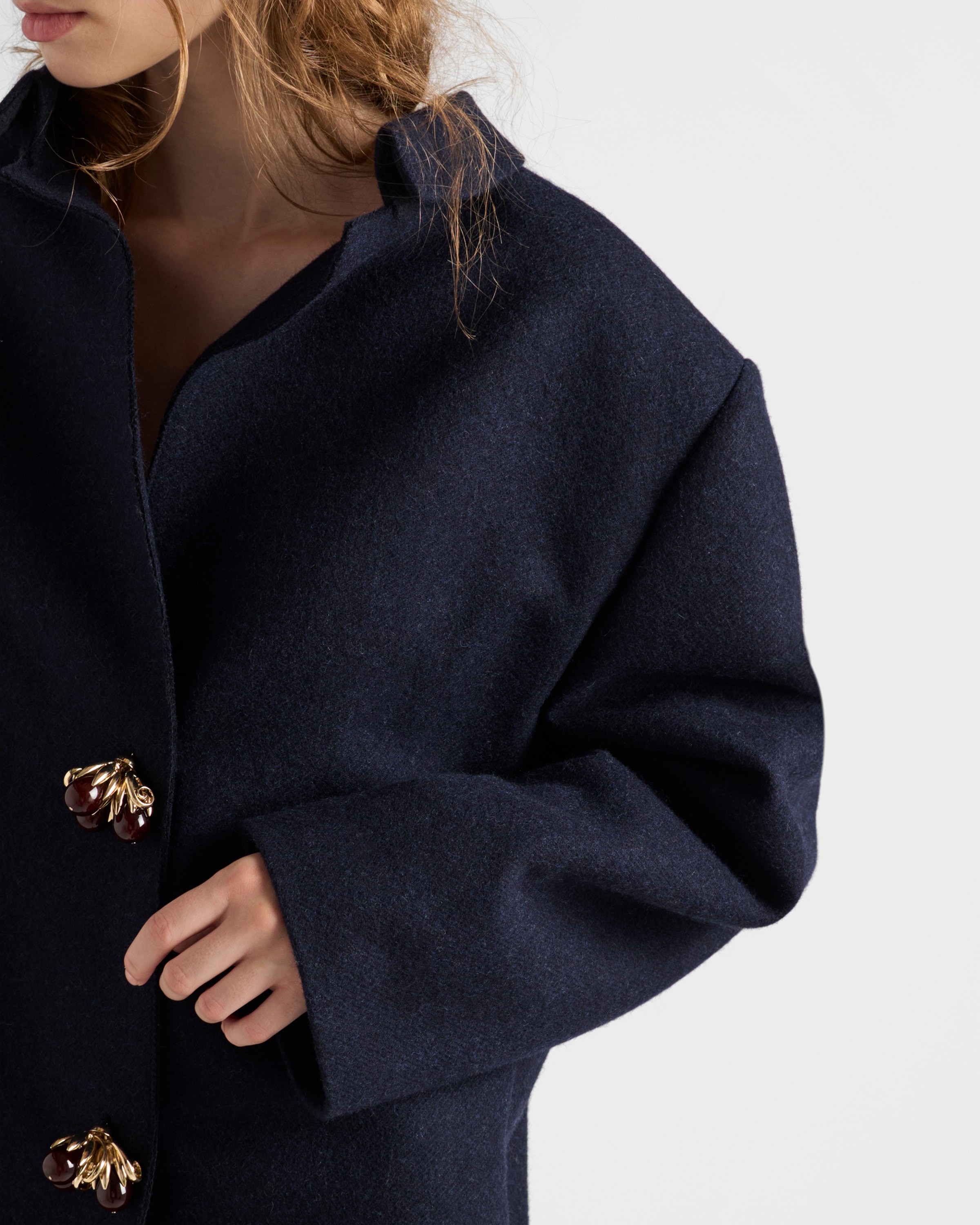 Prada Shetland Wool Jacket Featuring Decorative Buttons In Blue