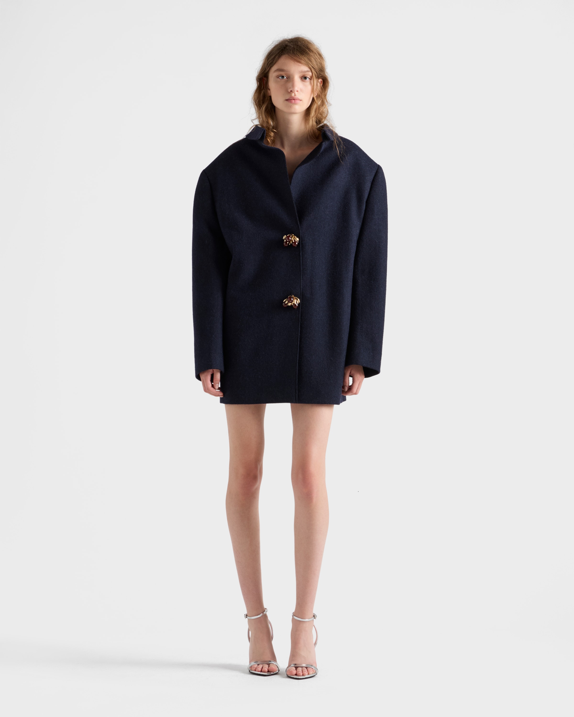 Prada Shetland Wool Jacket Featuring Decorative Buttons In Blue
