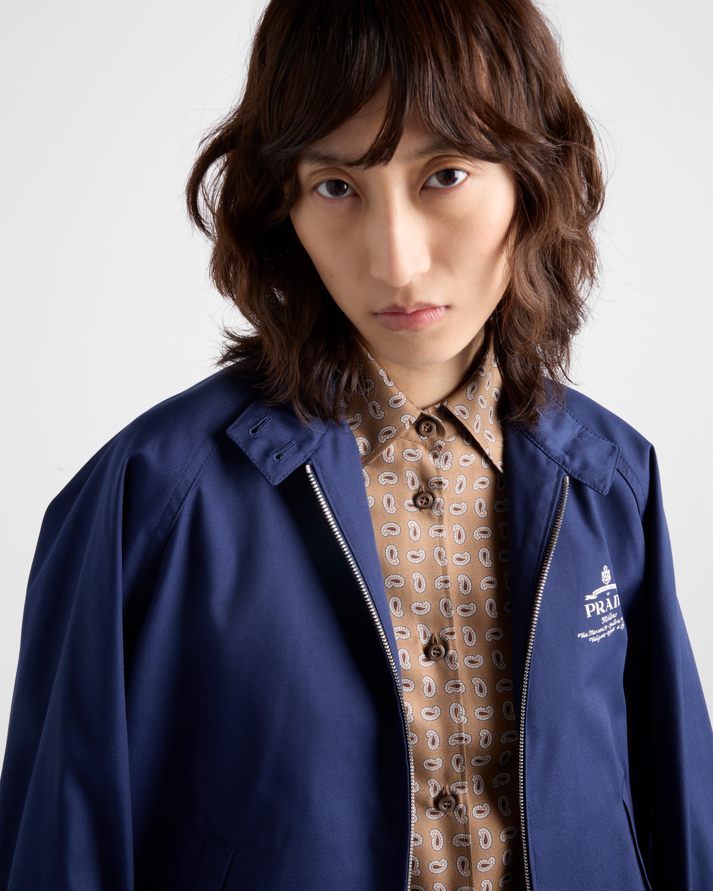 【日本入手困難】プラダ Poplin blouson jacket コート Baltic Blue Cotton blend blouson jacket | PRADA