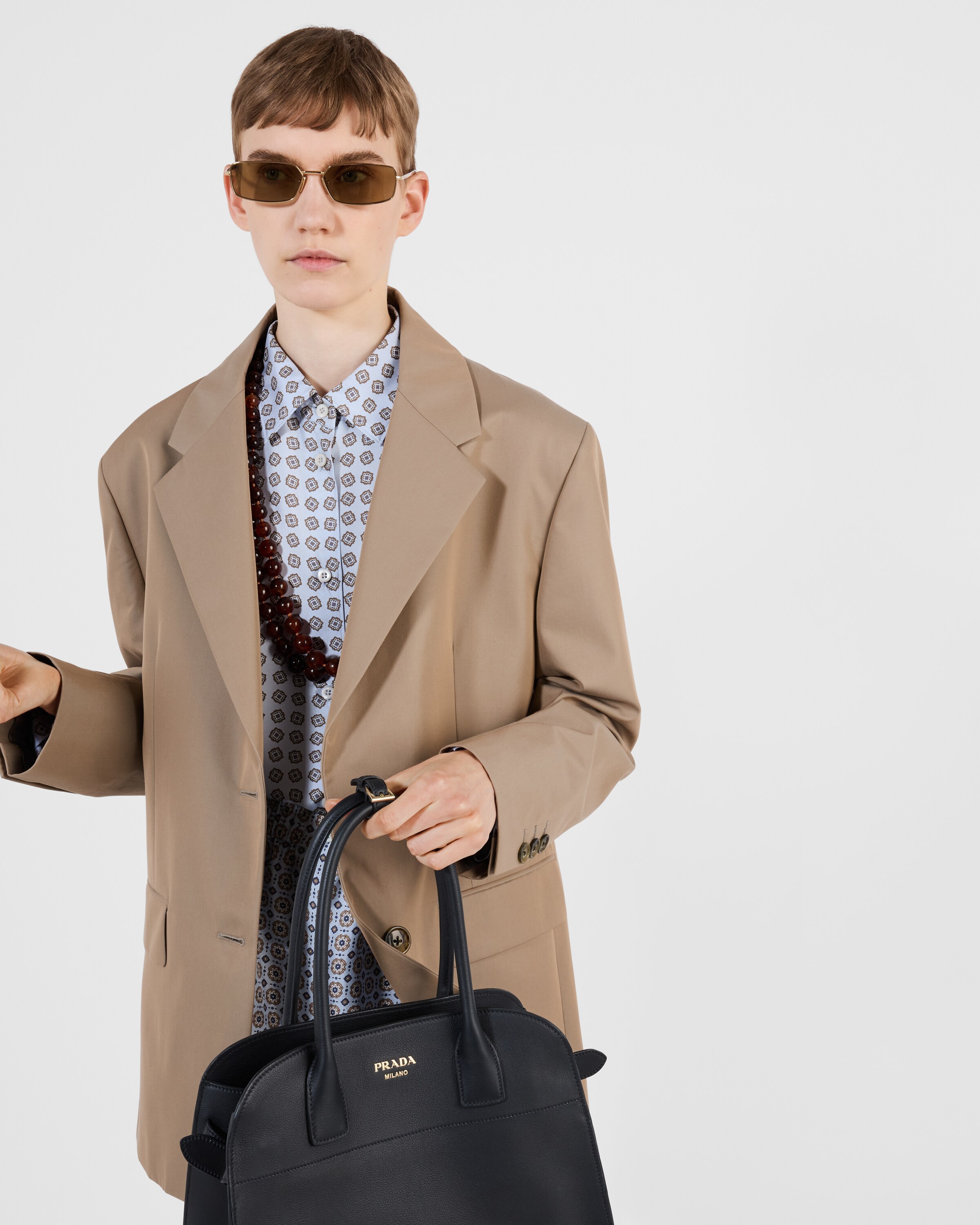 Prada Single-breasted Twill Blazer In Beige