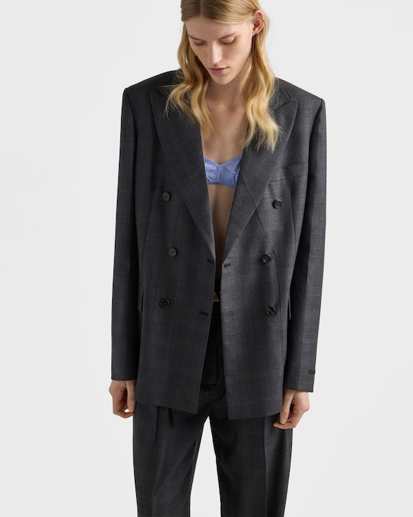 Double-breasted checked wool jacket - Anthracite Gray Double-breasted checked wool jacket - Anthracite Gray