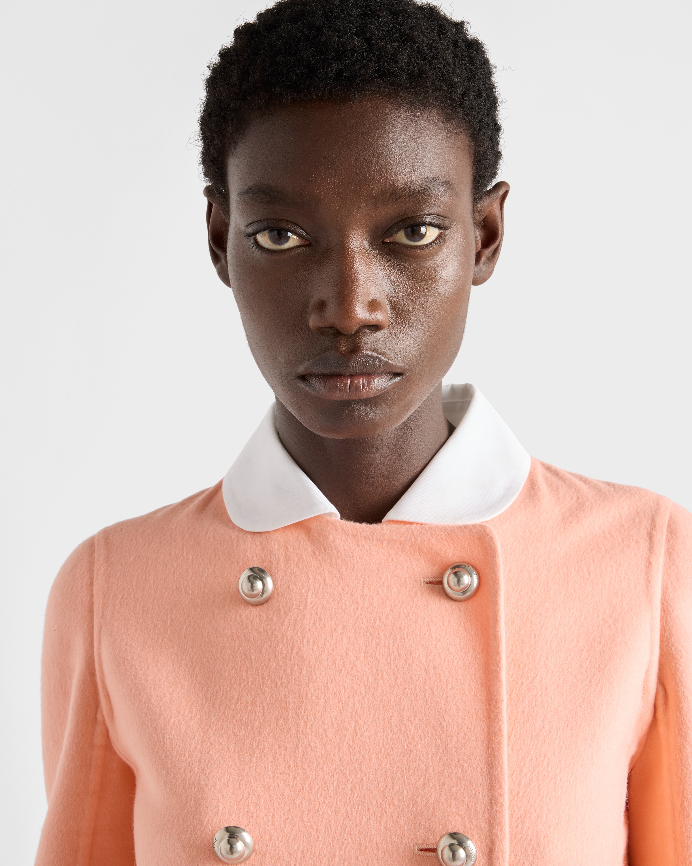 Apricot Double-breasted lightweight cashmere peacoat | PRADA