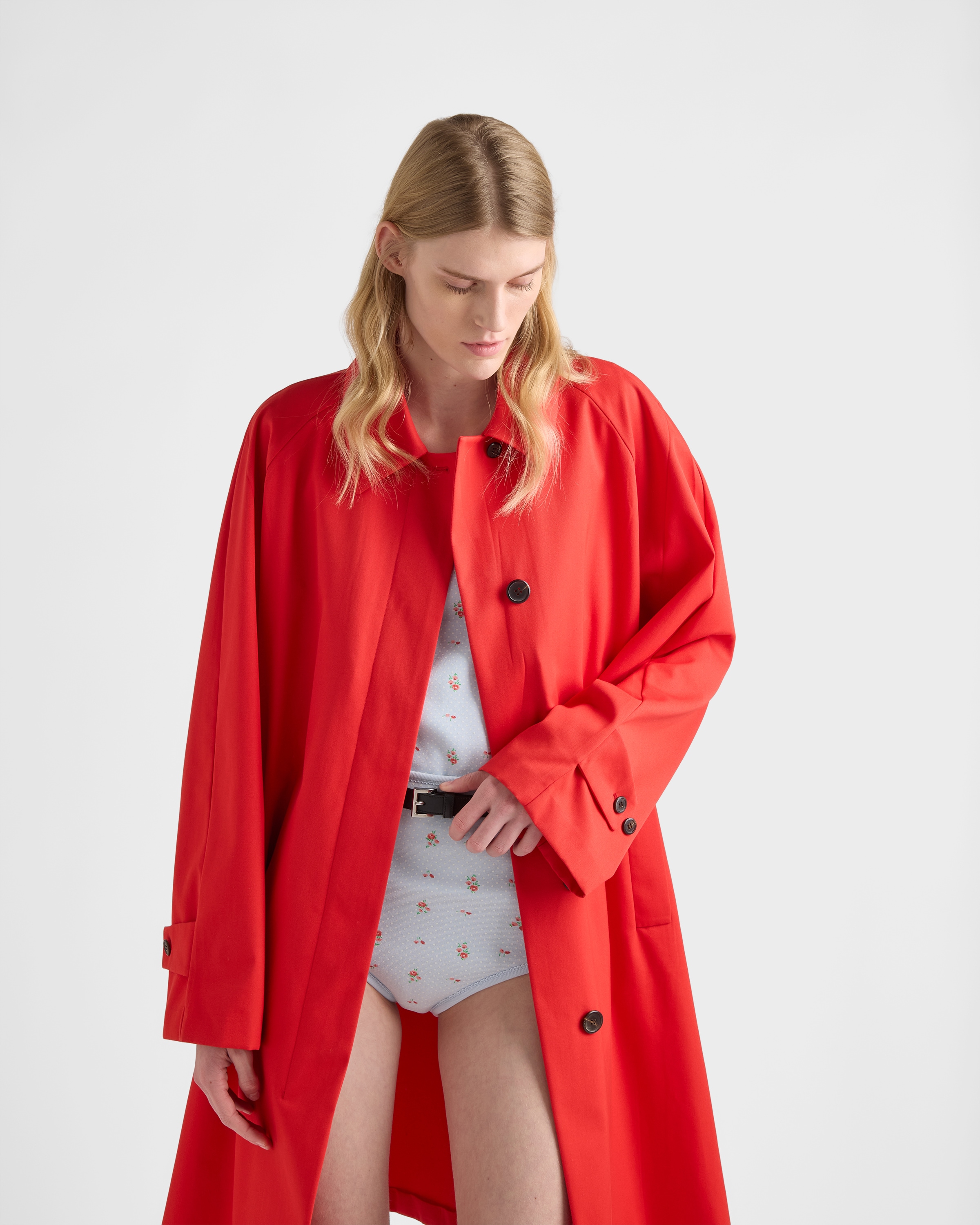 Red Single-breasted gabardine coat | PRADA - United States
