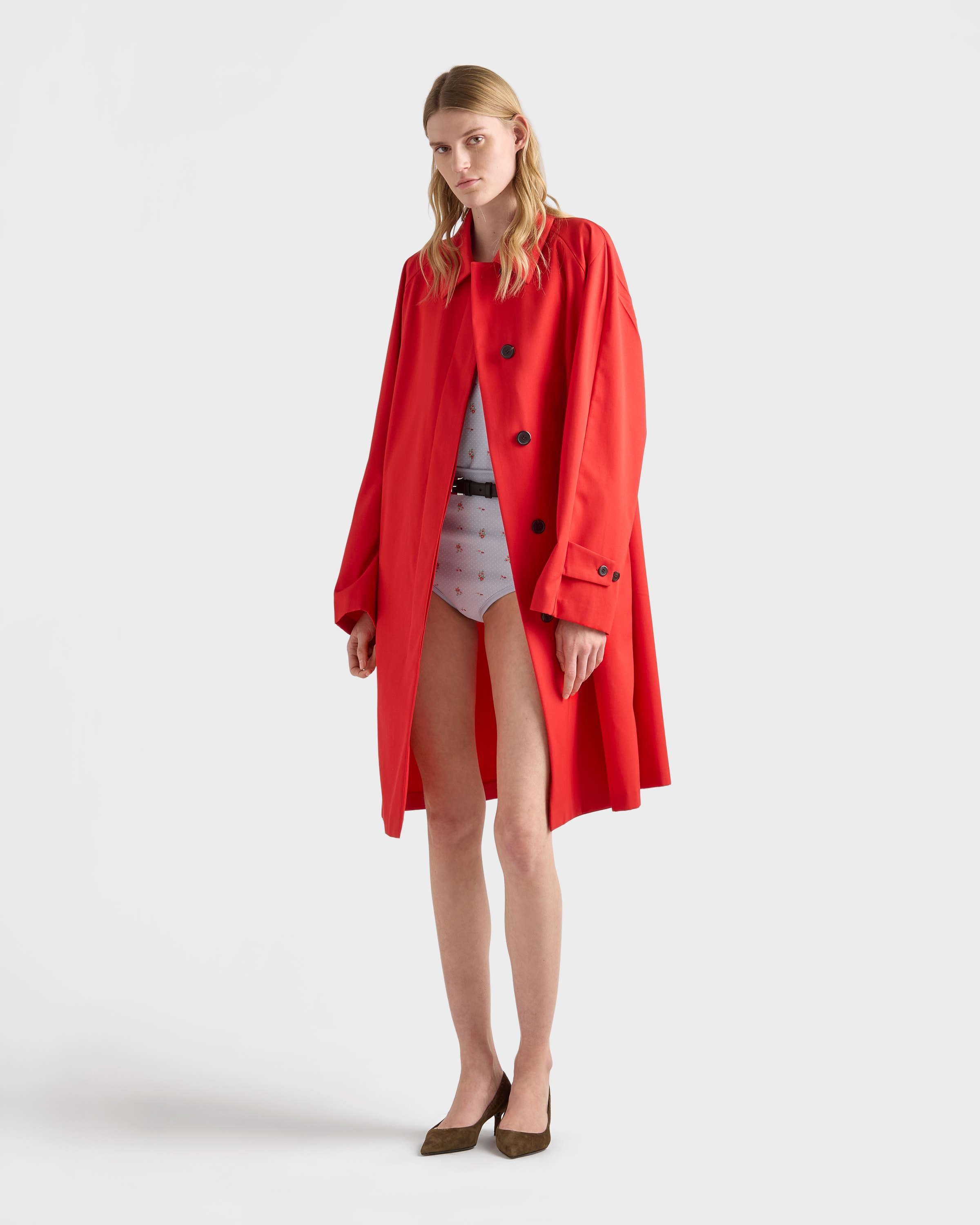 Red Single-breasted gabardine coat | PRADA - United States