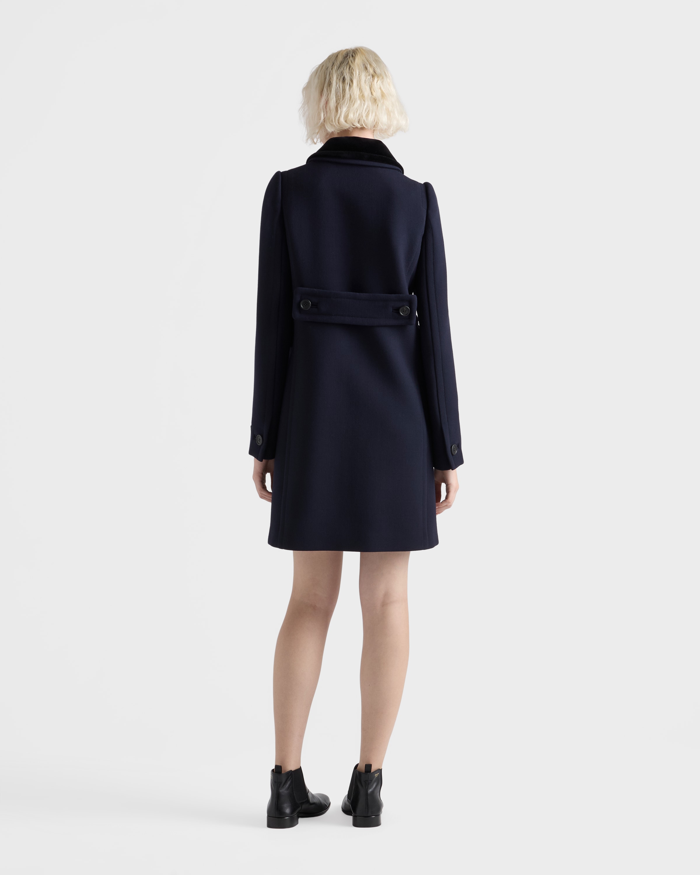 Navy Single-breasted natté fabric coat | PRADA - United States