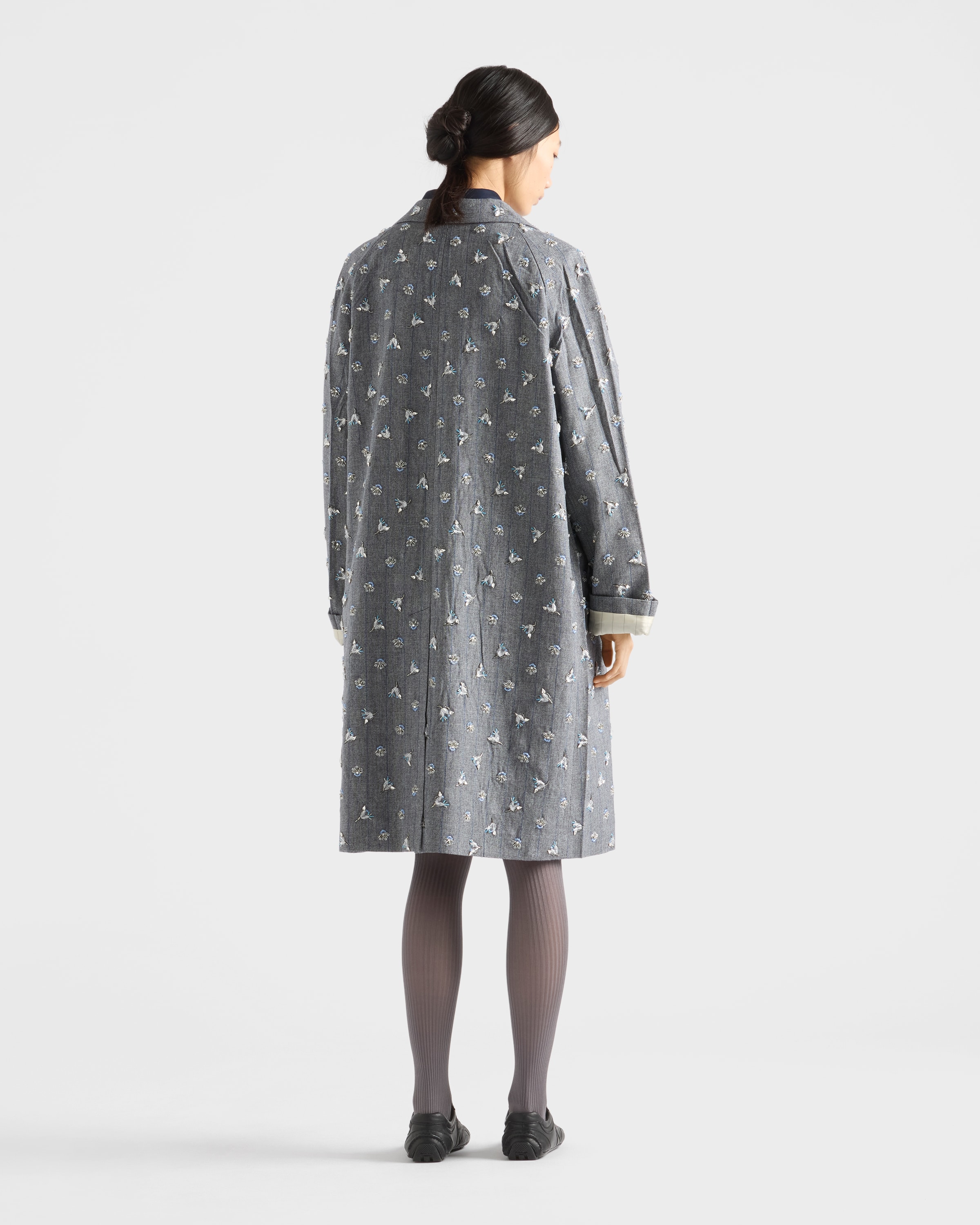 Anthracite Gray Single-breasted embroidered pinstripe coat | PRADA