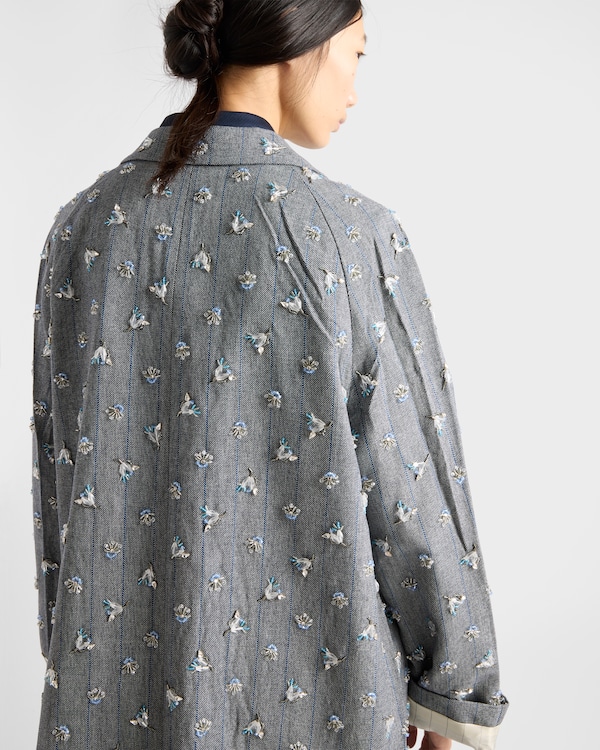 Single-breasted embroidered pinstripe coat - Anthracite Gray Single-breasted embroidered pinstripe coat - Anthracite Gray