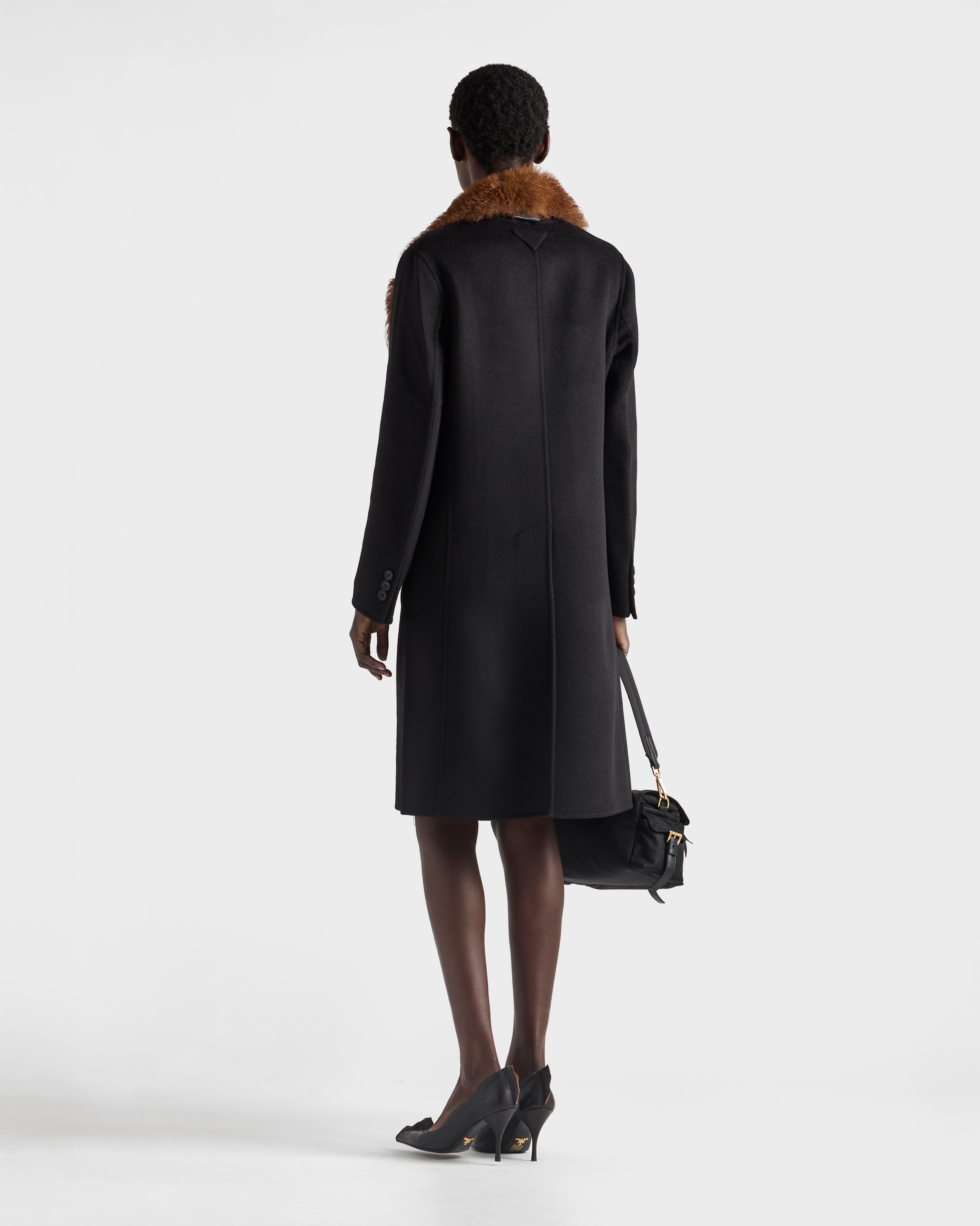 [プラダ]ウール ダブルブレスト ロングピーコート ブラック ダブルブレスト ダブルカシウール コート | PRADA