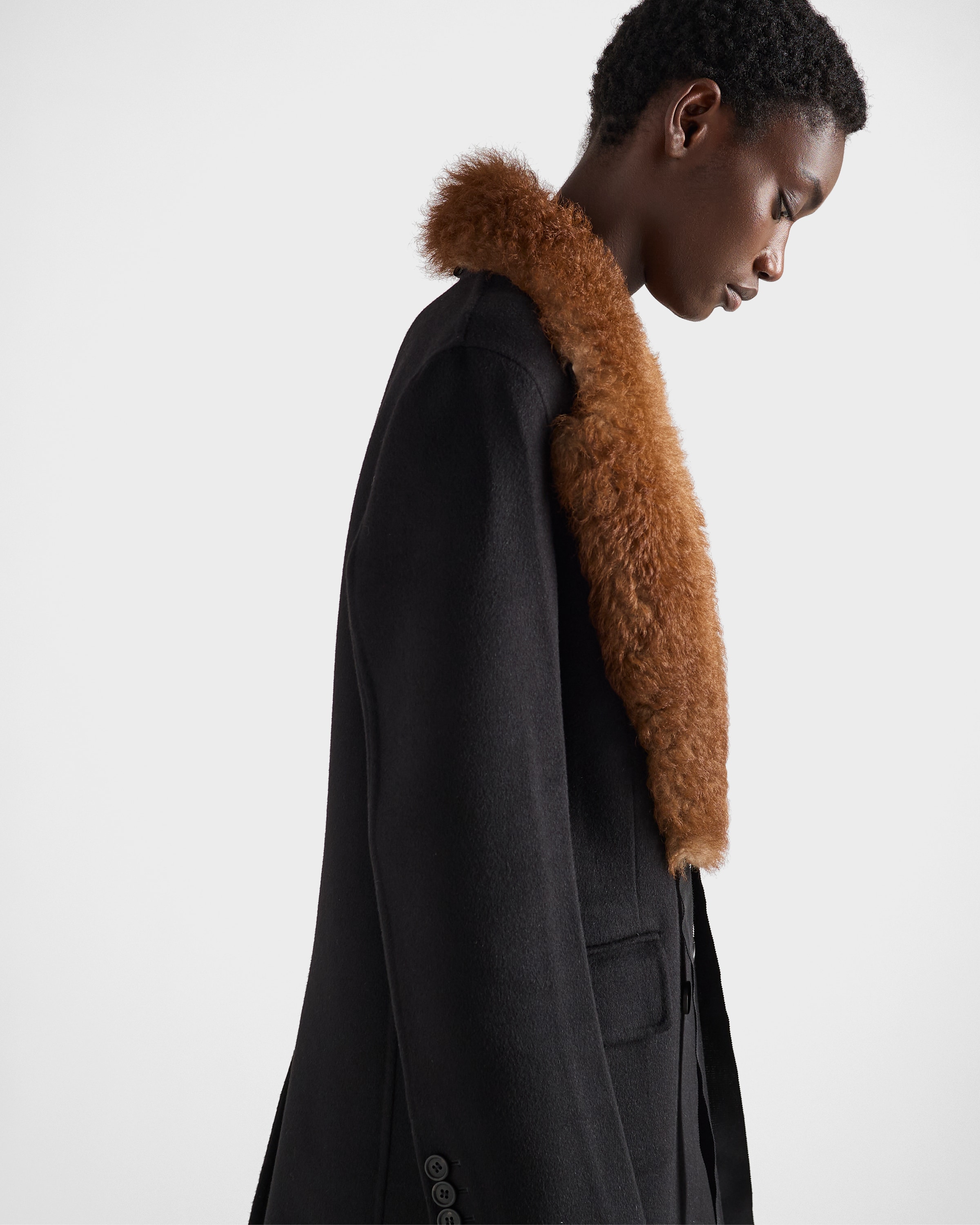 Prada Double-breasted Double Cashwool Coat In Black