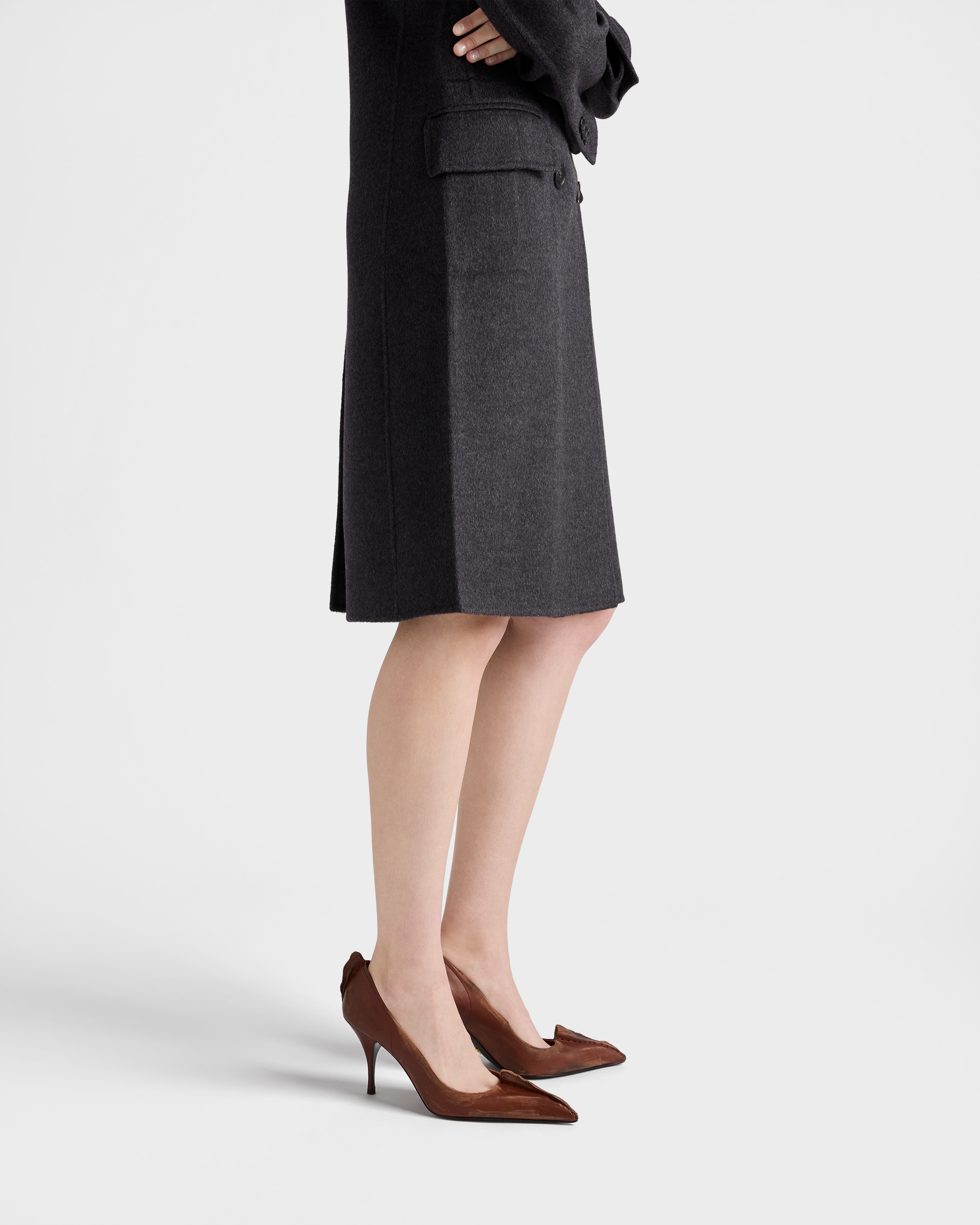 Prada Double-breasted Double Cashwool Coat In Gray