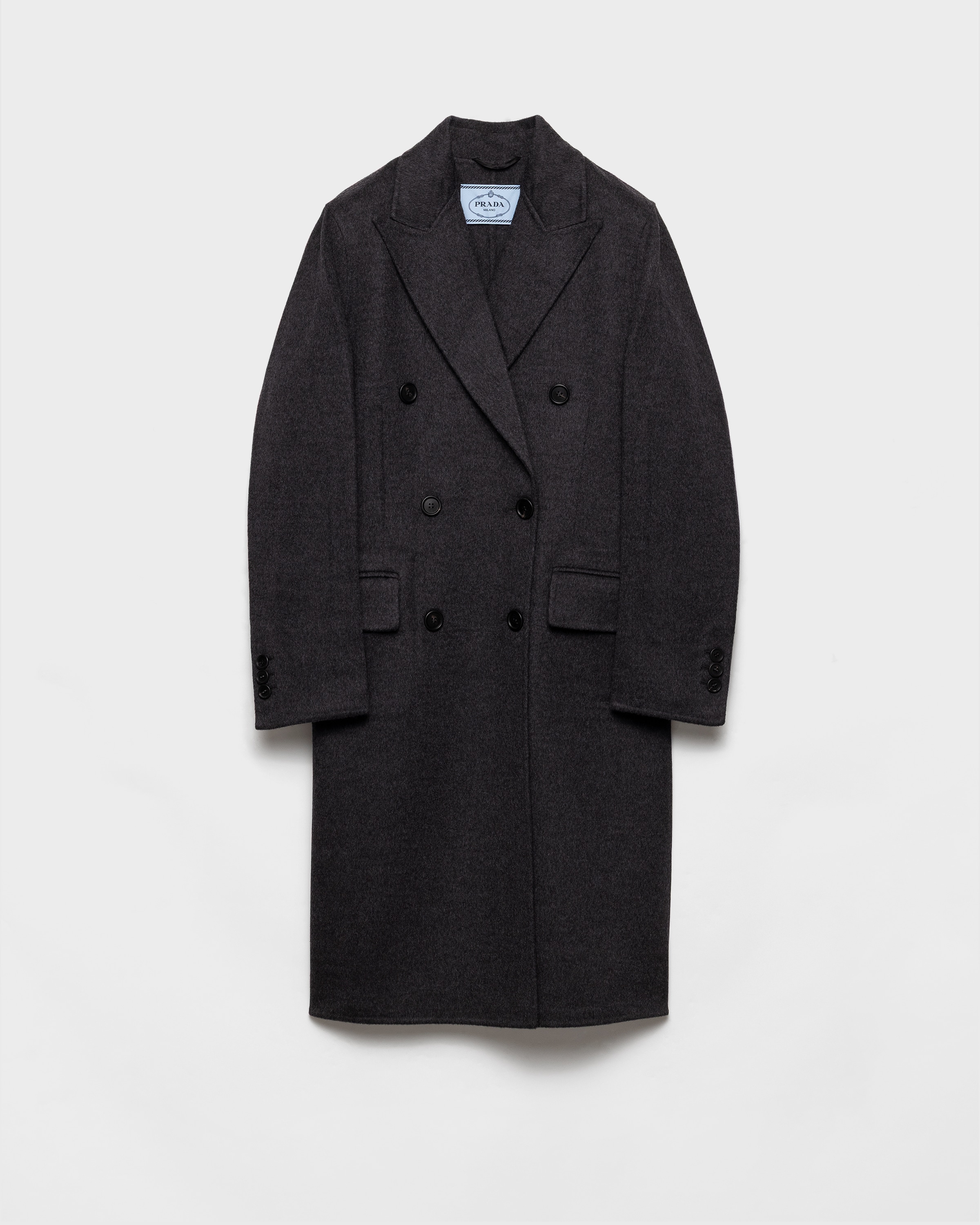 Prada Double-breasted Double Cashwool Coat In Gray