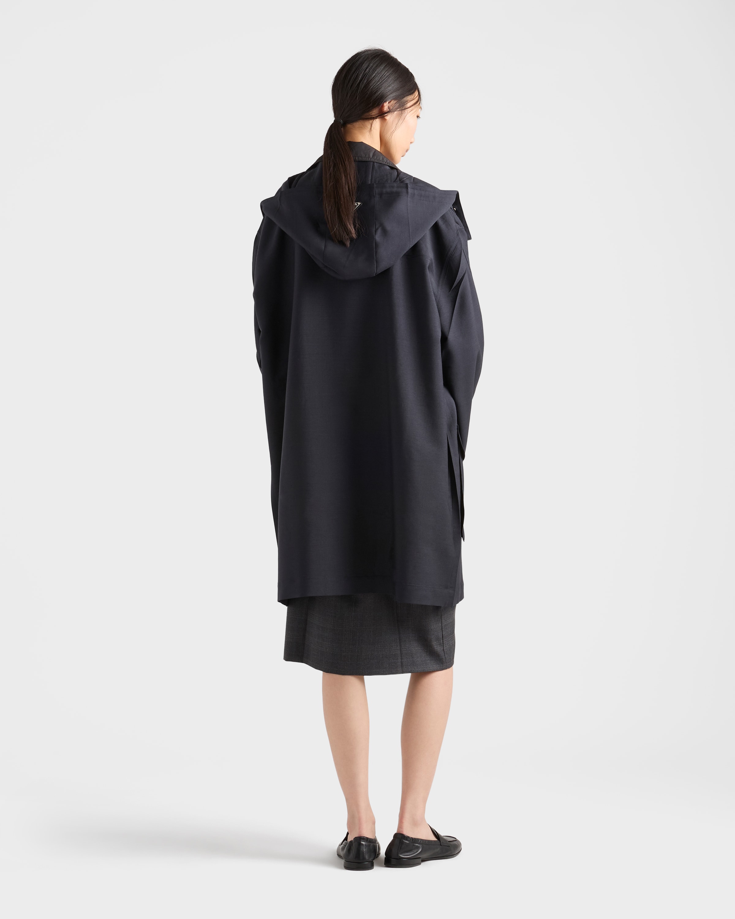 ネイビー シングルブレスト キッドモヘアX Re-nylon コート | PRADA - 日本