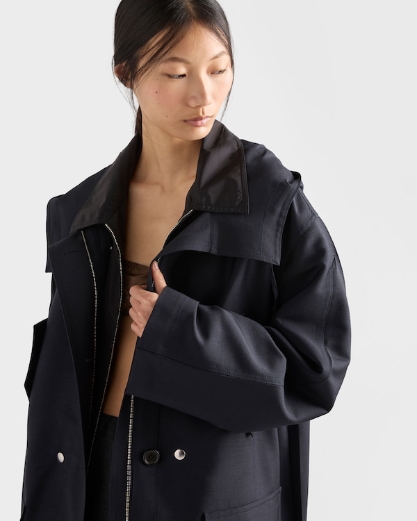 Manteau droit en mohair de chevreau et gabardine Re-Nylon - Bleu Manteau droit en mohair de chevreau et gabardine Re-Nylon - Bleu