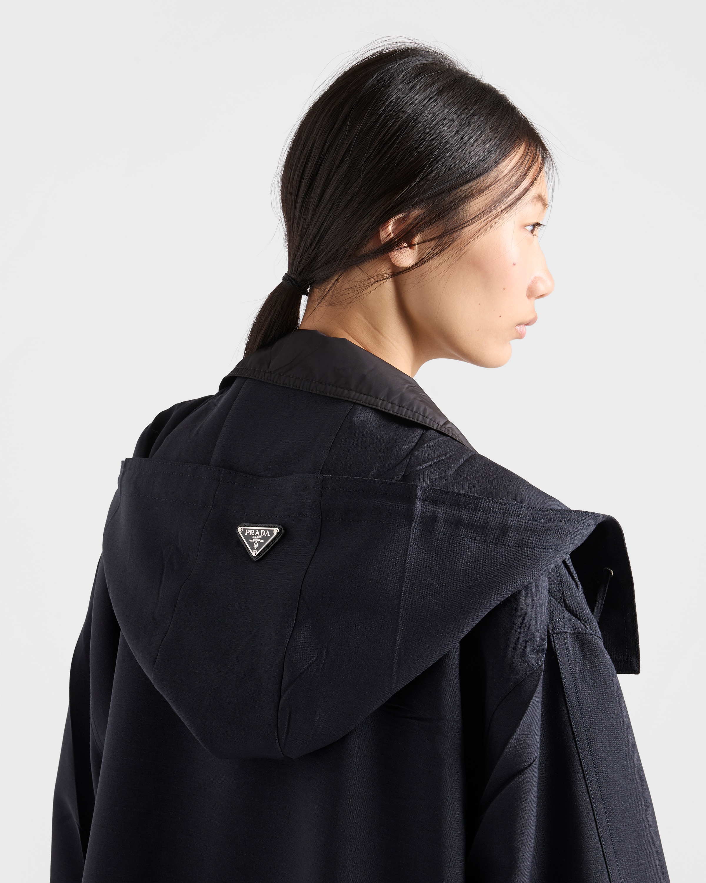 Navy Single-breasted Kid Mohair And Re-nylon Coat | PRADA