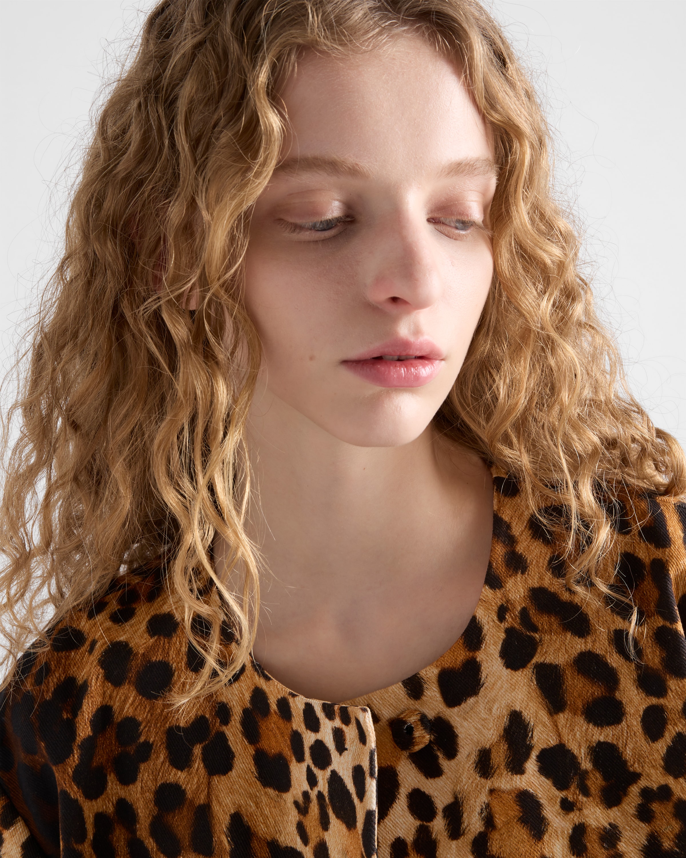 Cocoa Brown Single-breasted Animal Print Drill Coat | PRADA
