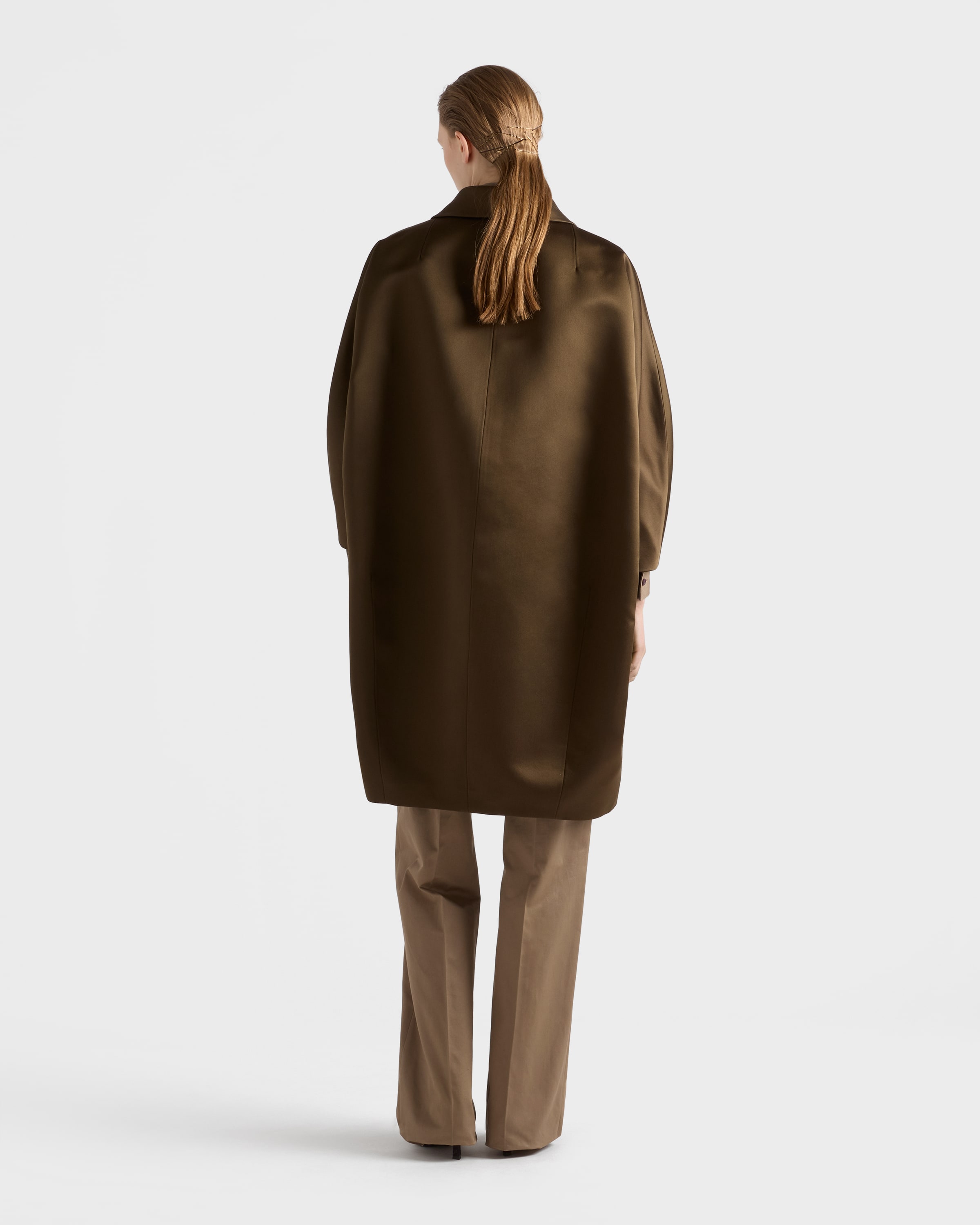 セルバグリーン シングルブレスト ダブルサテン コート | PRADA - 日本