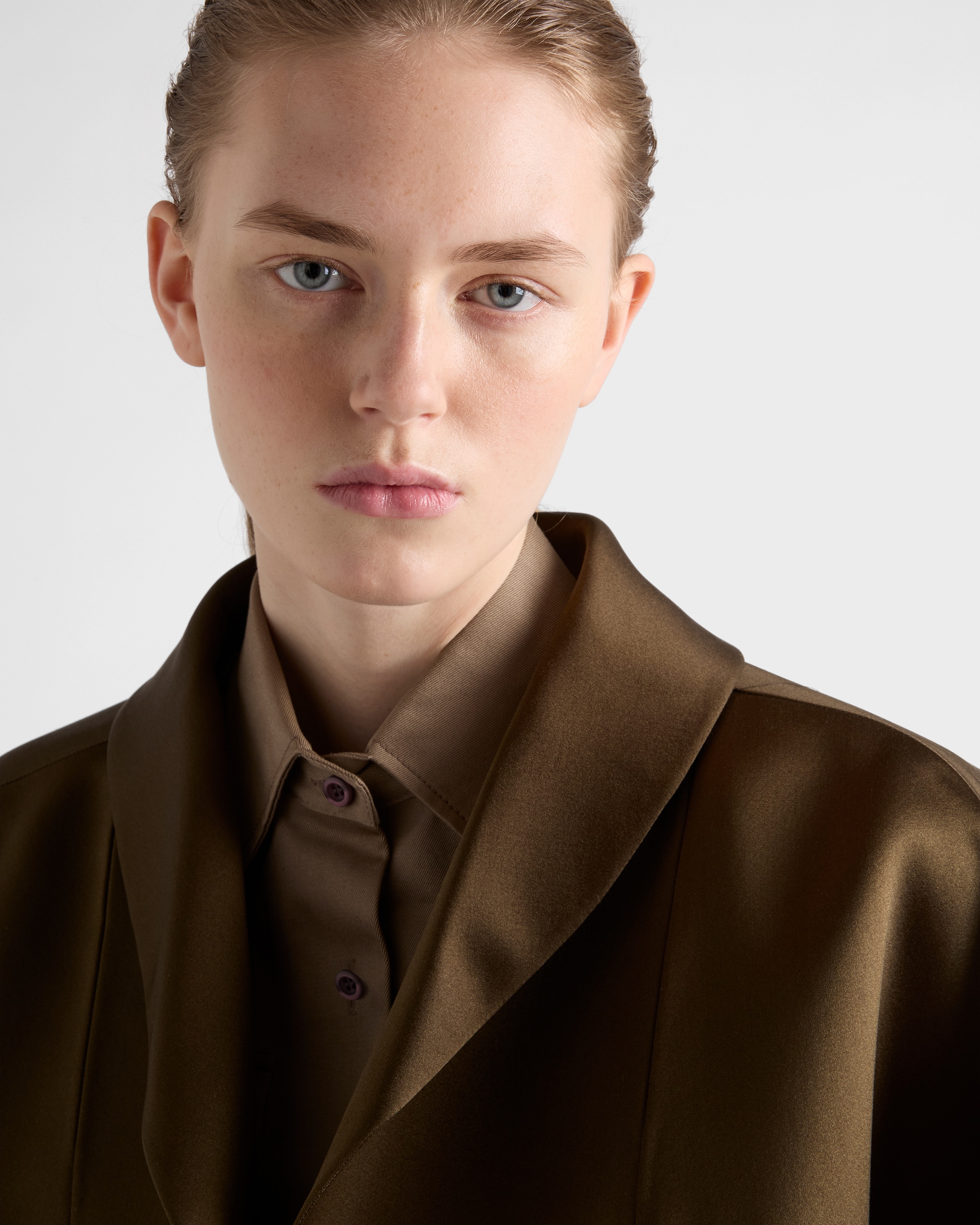 セルバグリーン シングルブレスト ダブルサテン コート | PRADA - 日本