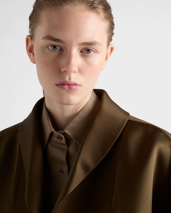 Single-breasted double satin coat - Camouflage Green Single-breasted double satin coat - Camouflage Green