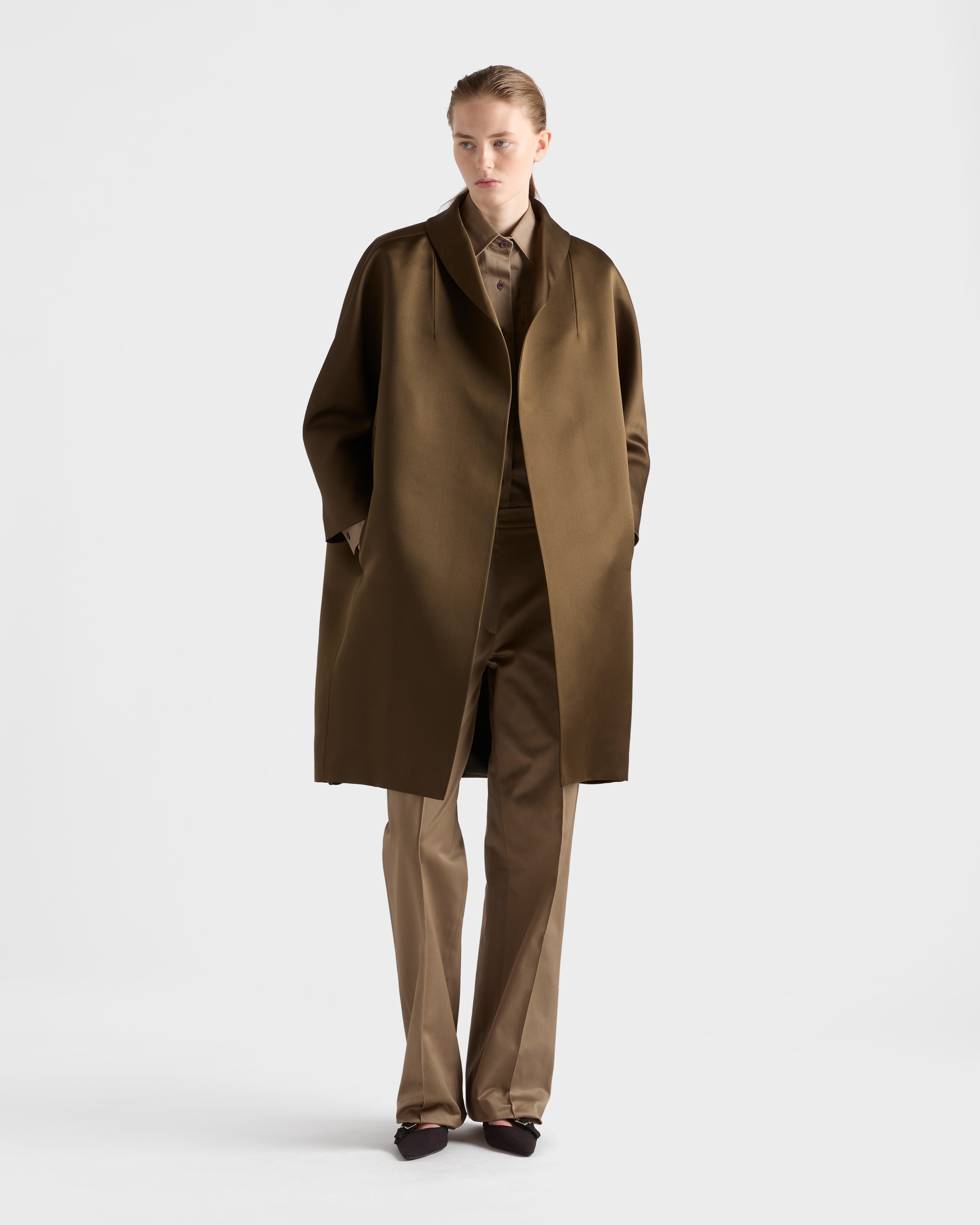 セルバグリーン シングルブレスト ダブルサテン コート | PRADA - 日本