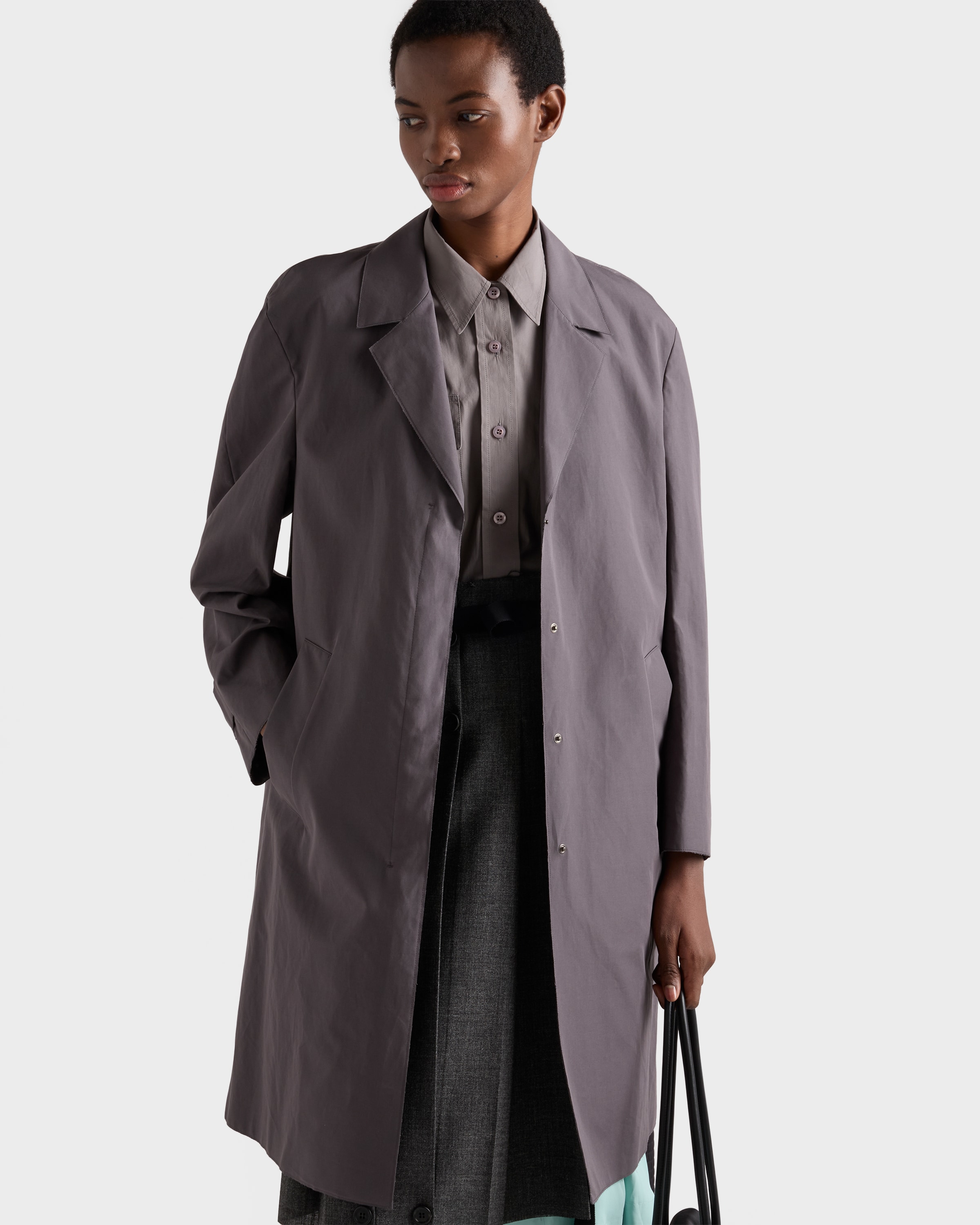 Hematite Single-breasted double poplin coat | PRADA - United States