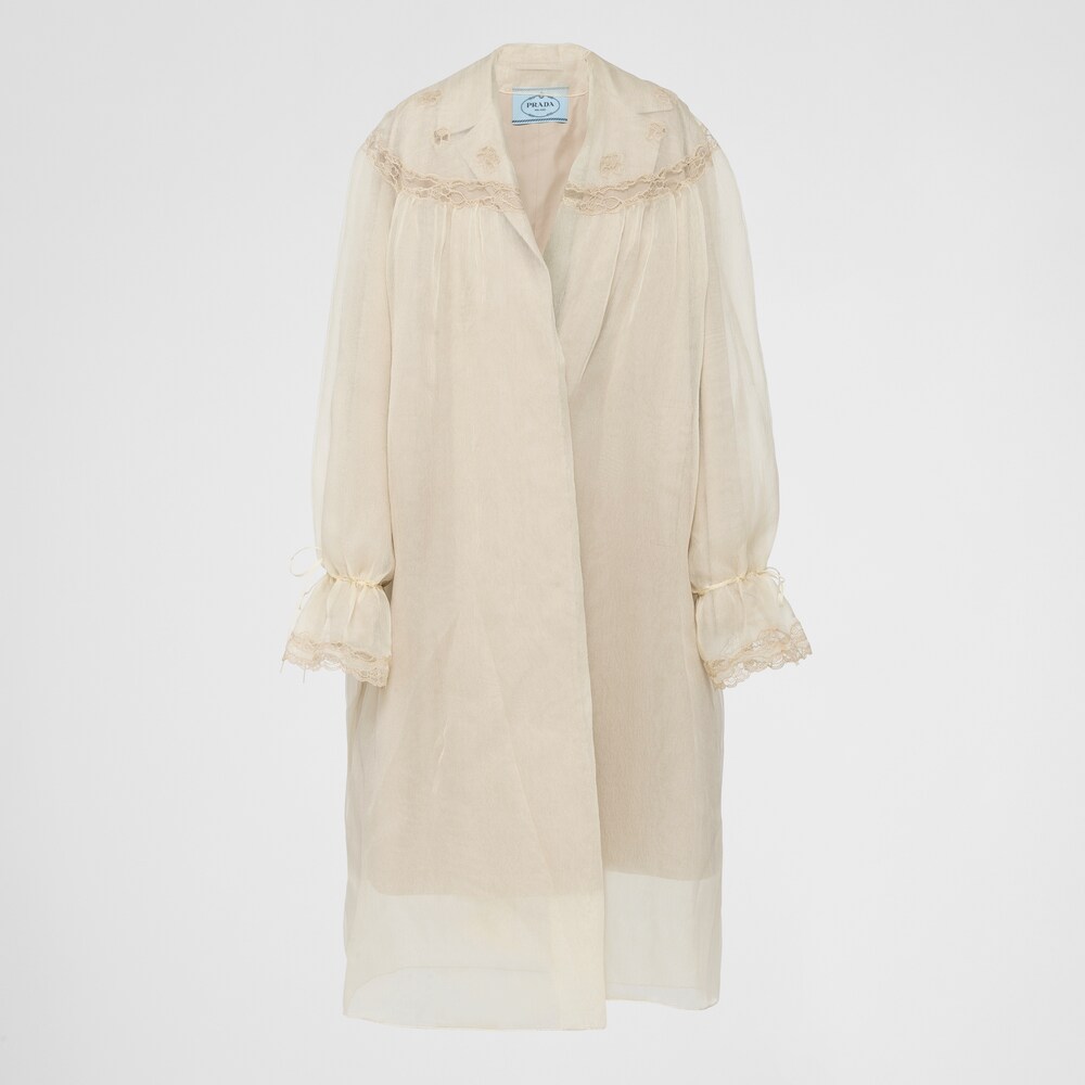 Prada Single-breasted nylonette and Panama cotton coat 1