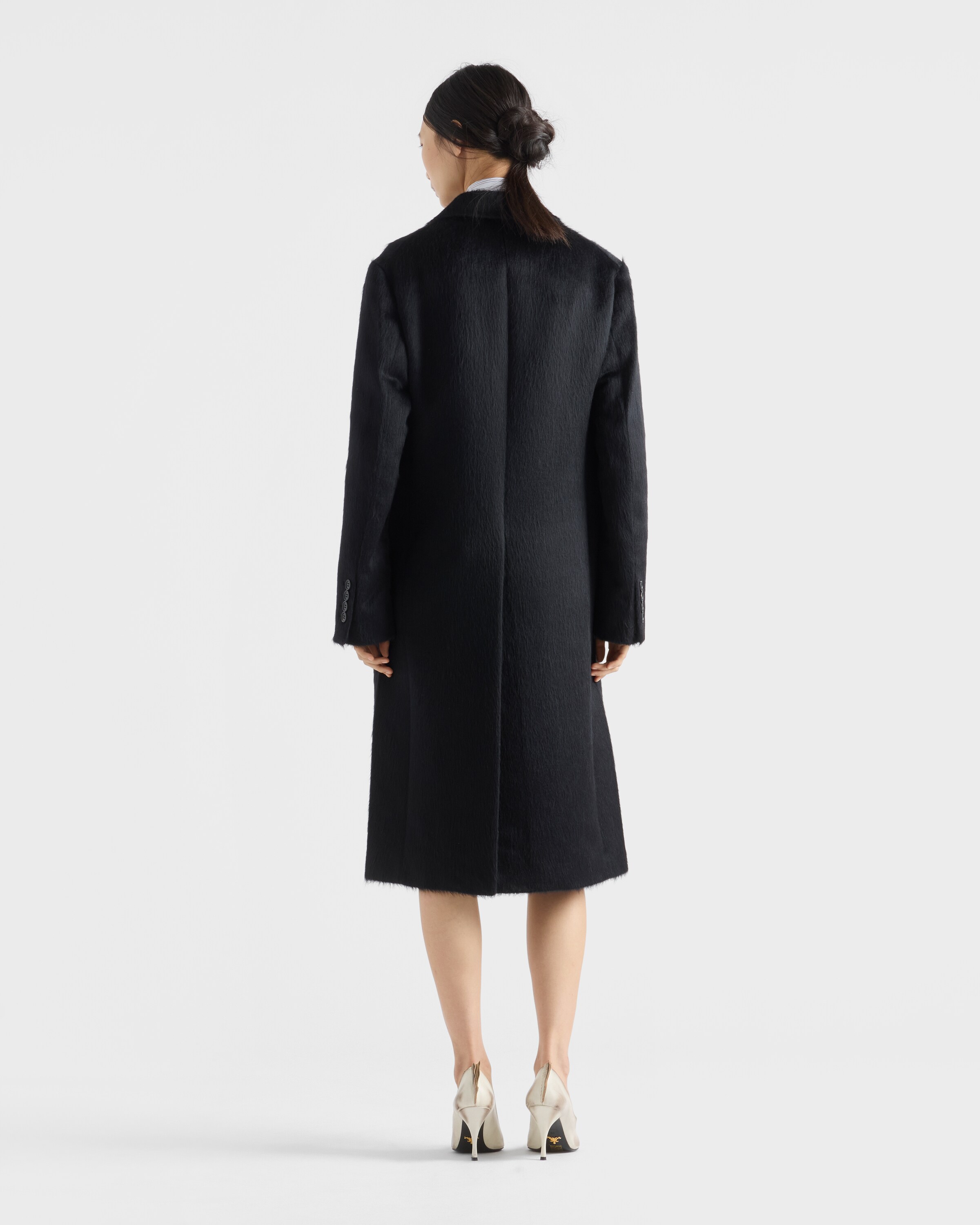 Navy Single-breasted Velour Coat | PRADA