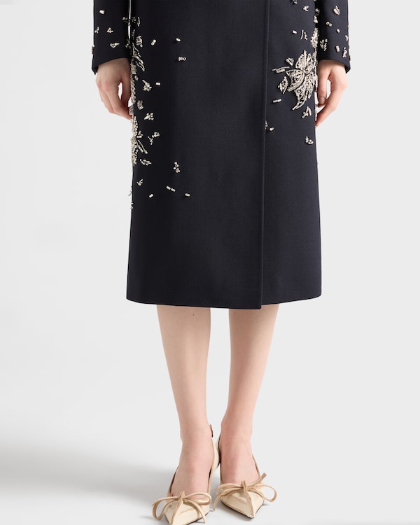 Embroidered double-breasted rush stitch wool coat  Embroidered double-breasted rush stitch wool coat