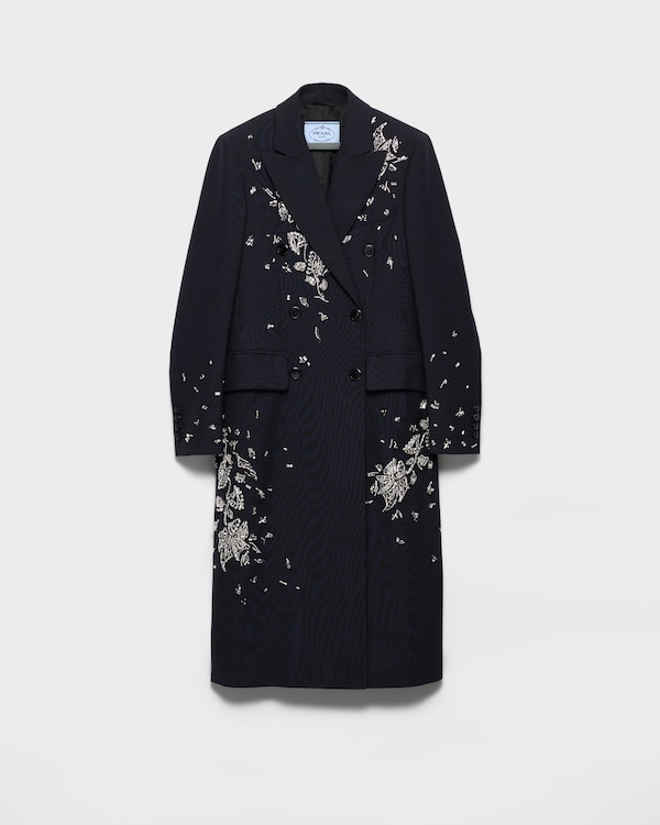 Embroidered double-breasted rush stitch wool coat  Embroidered double-breasted rush stitch wool coat