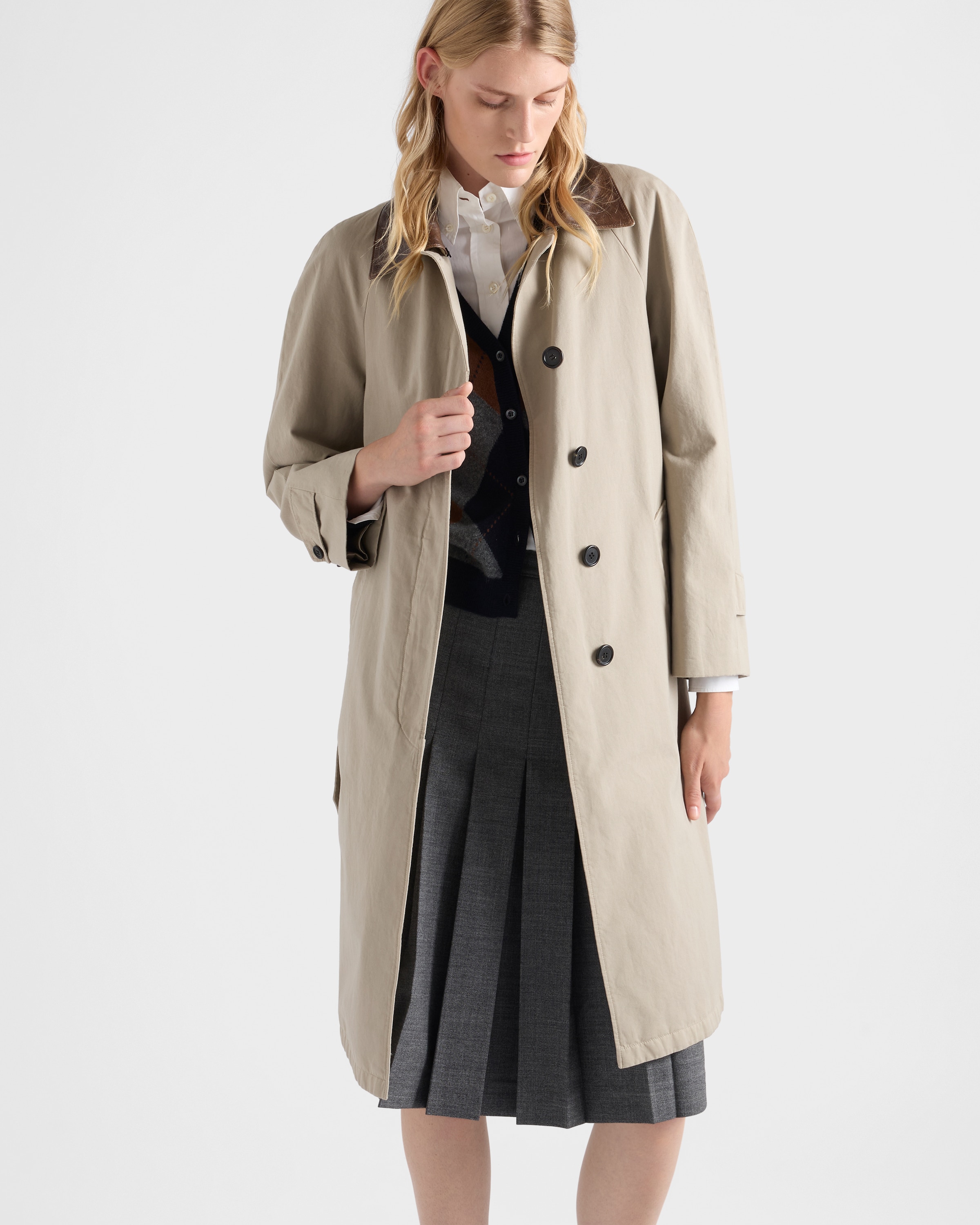 Limestone Single-breasted Old Poplin Coat | PRADA - United States