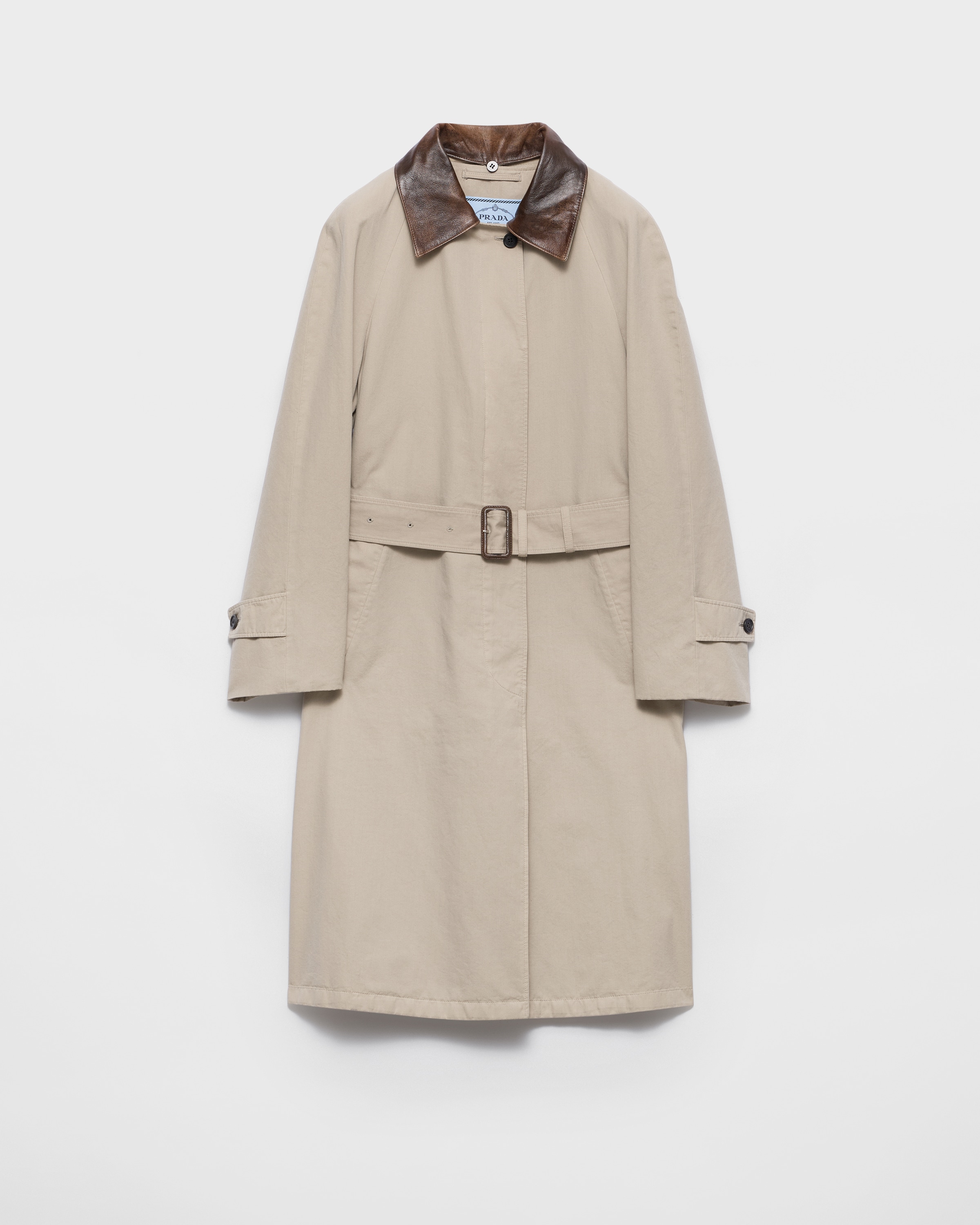 Limestone Single-breasted Old Poplin Coat | PRADA - United States