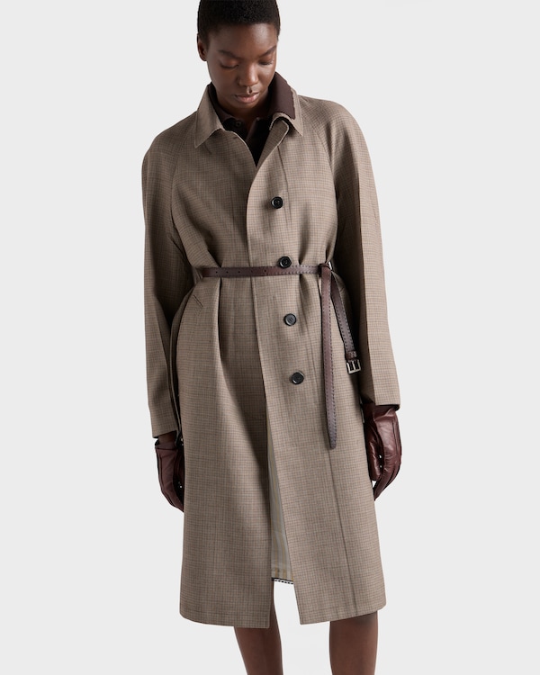 Single-breasted houndstooth check wool coat - Tobacco Single-breasted houndstooth check wool coat - Tobacco