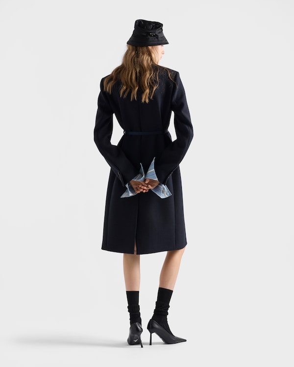 Single-breasted embroidered double wool coat - Navy Single-breasted embroidered double wool coat - Navy