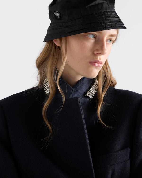 Single-breasted embroidered double wool coat - Navy Single-breasted embroidered double wool coat - Navy