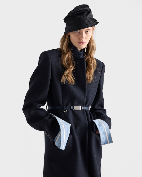 Single-breasted embroidered double wool coat - Navy Single-breasted embroidered double wool coat - Navy