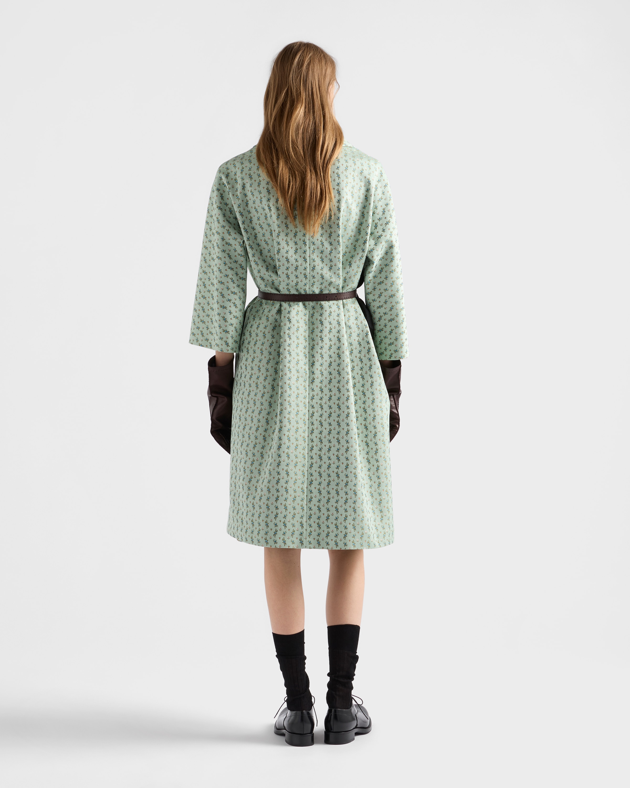 Chlorophyll Green Single-breasted Floral Jacquard Duchesse Coat