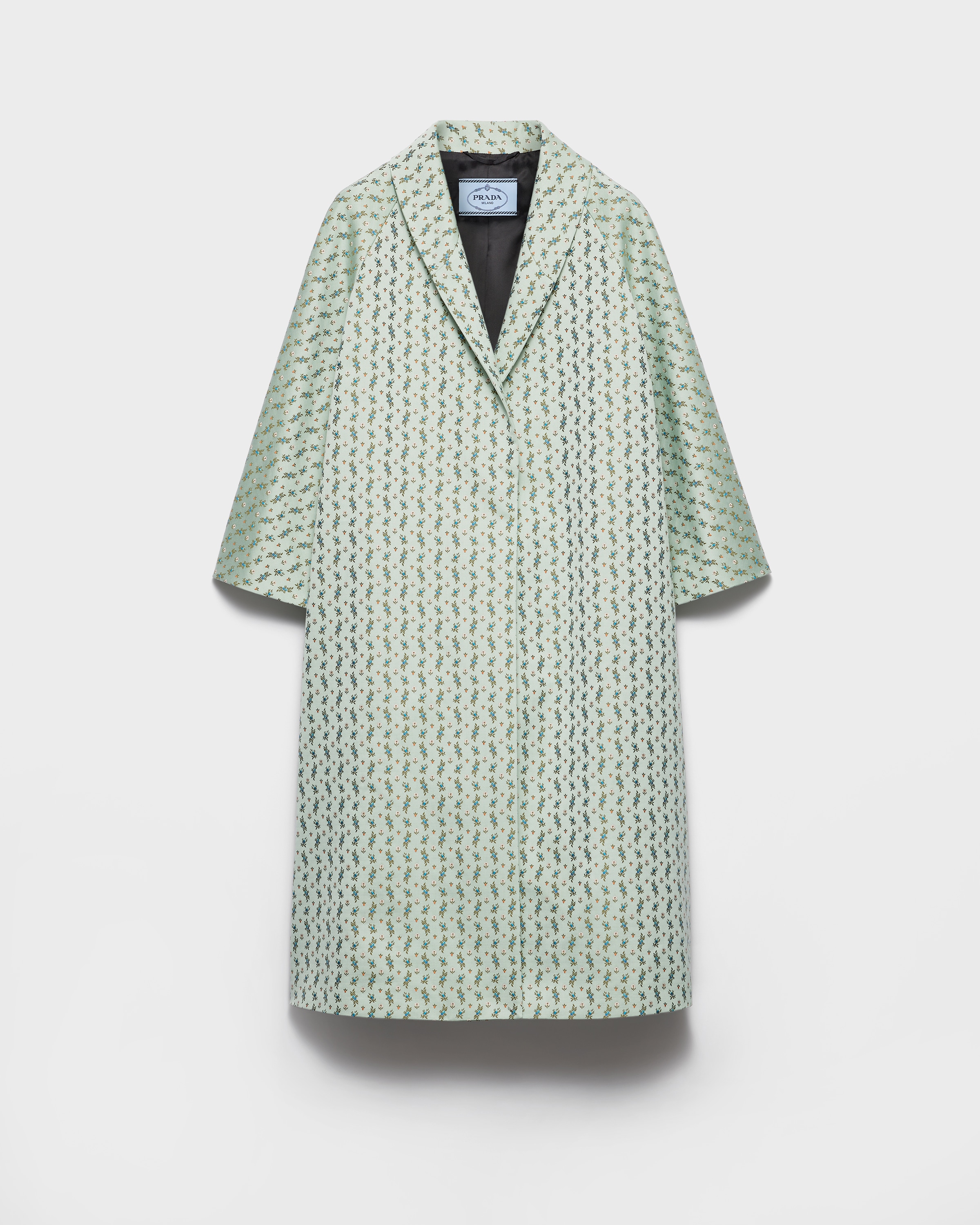 極美品 PRADA ツイード ロングコート 38サイズ 希少カラー グリーン Chlorophyll Green Single-breasted Floral Jacquard Duchesse Coat