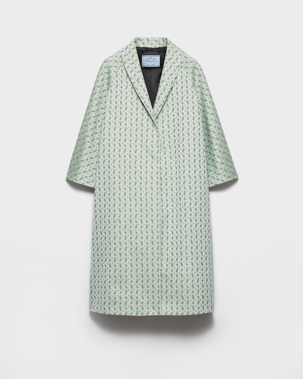 Manteau droit en duchesse jacquard à motif floral - Vert Chlorophylle Manteau droit en duchesse jacquard à motif floral - Vert Chlorophylle