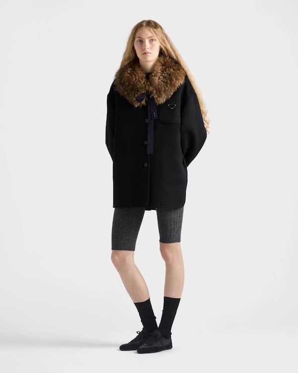 Single-breasted double cashwool caban jacket - Black Single-breasted double cashwool caban jacket - Black