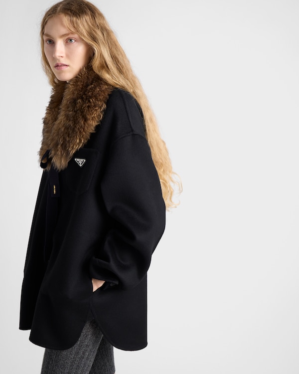 Single-breasted double cashwool caban jacket - Black Single-breasted double cashwool caban jacket - Black