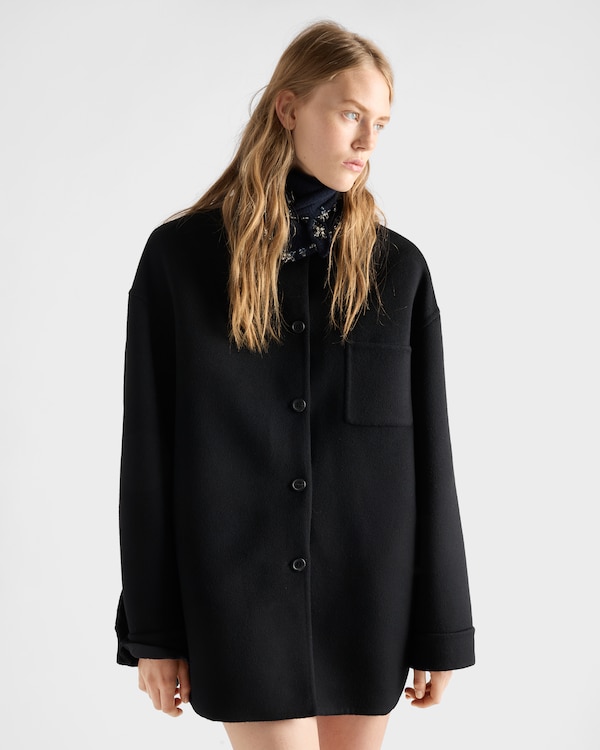 Reversible double cashwool and Re-Nylon caban jacket - Ebony Reversible double cashwool and Re-Nylon caban jacket - Ebony
