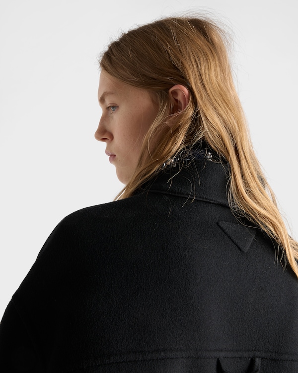 Reversible double cashwool and Re-Nylon caban jacket - Ebony Reversible double cashwool and Re-Nylon caban jacket - Ebony