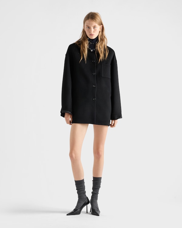 Reversible double cashwool and Re-Nylon caban jacket - Ebony Reversible double cashwool and Re-Nylon caban jacket - Ebony