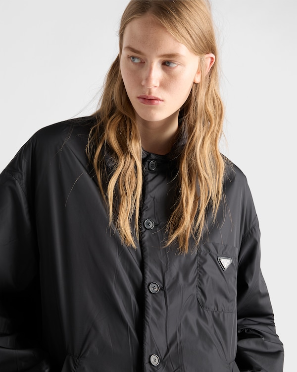 Reversible double cashwool and Re-Nylon caban jacket - Ebony Reversible double cashwool and Re-Nylon caban jacket - Ebony