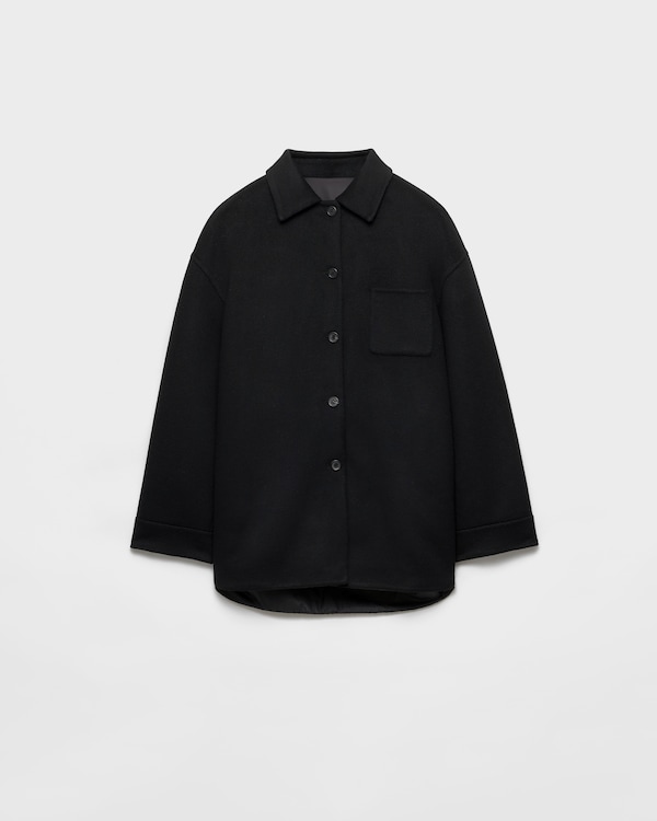 Reversible double cashwool and Re-Nylon caban jacket - Ebony Reversible double cashwool and Re-Nylon caban jacket - Ebony