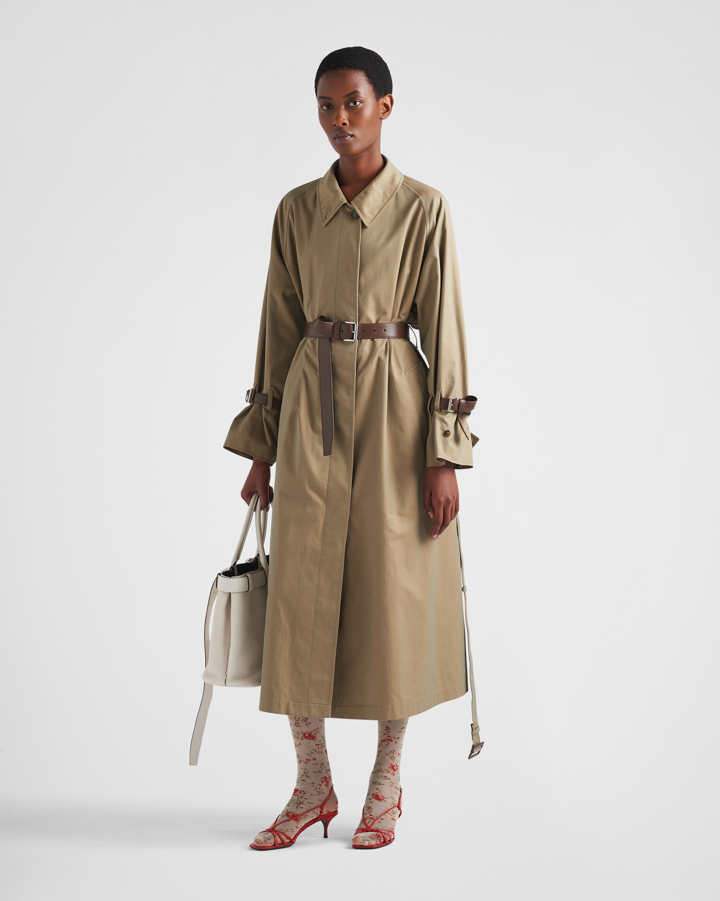 Shop Prada Single-breasted Cotton Twill Trench Coat In Olive Green