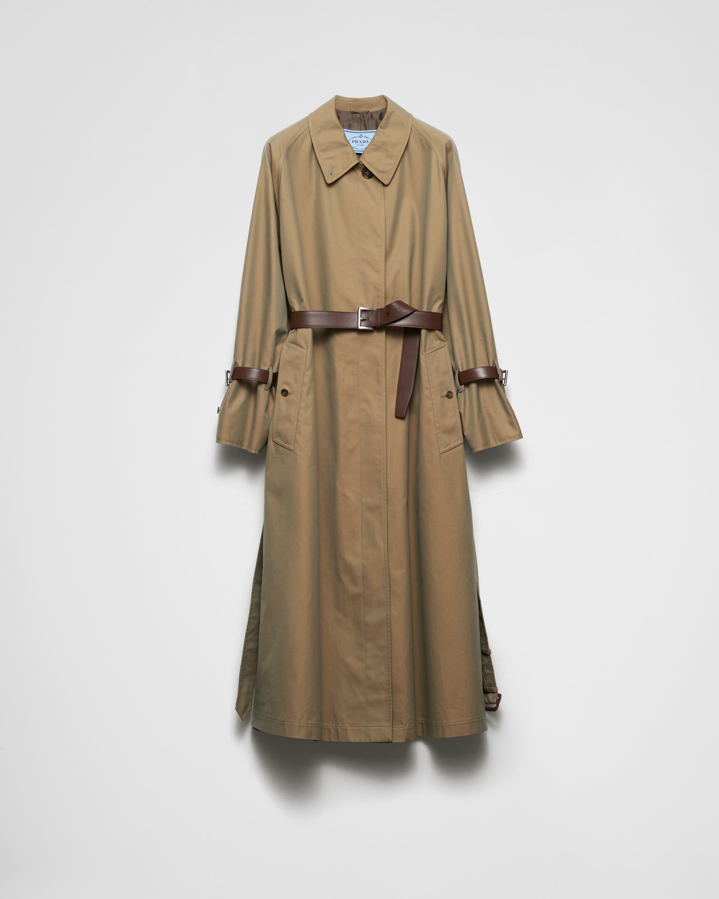 Prada Single-breasted Cotton Twill Trench Coat In F0393 Oliva