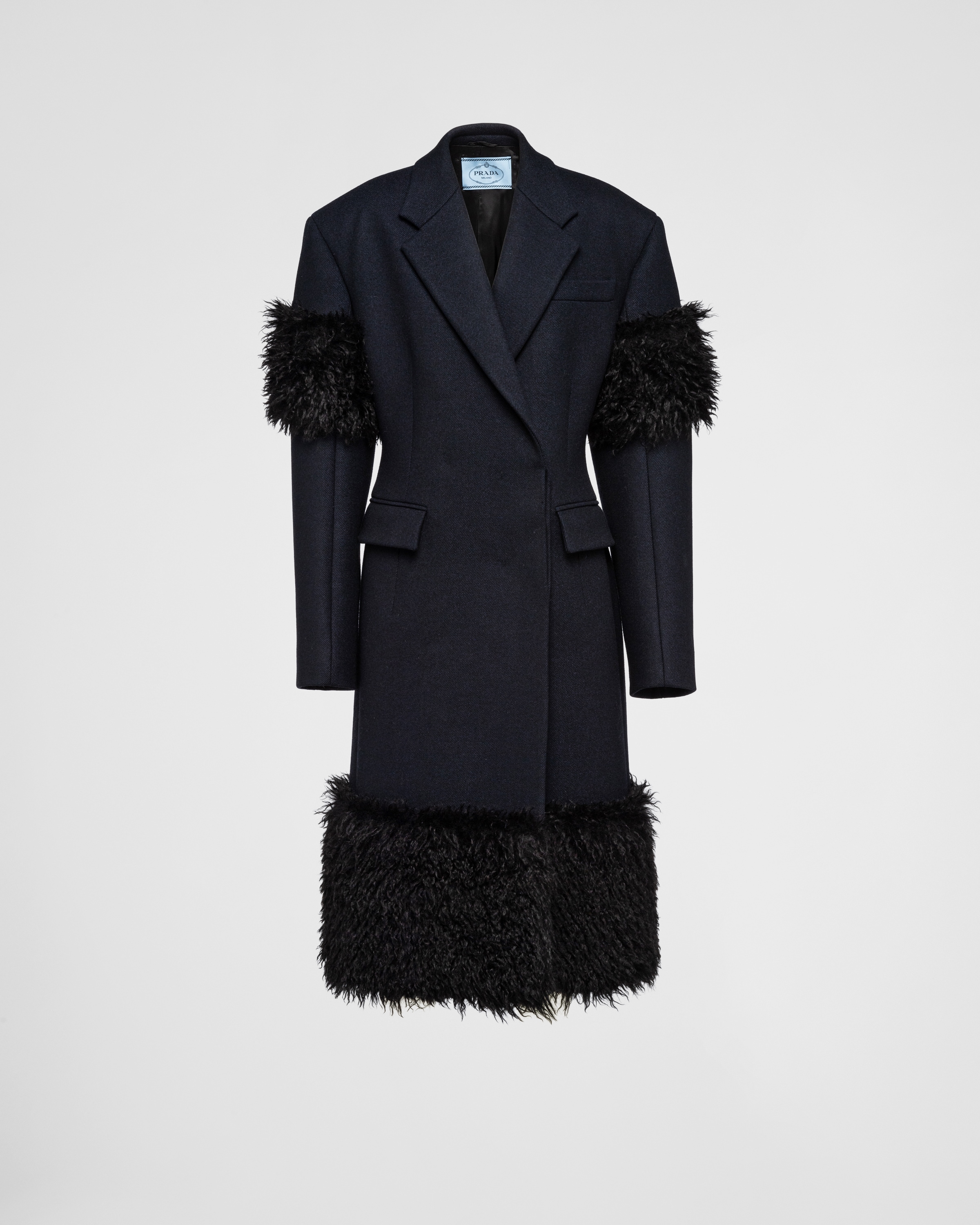 Navy Double-breasted cloth and aspen coat | Prada